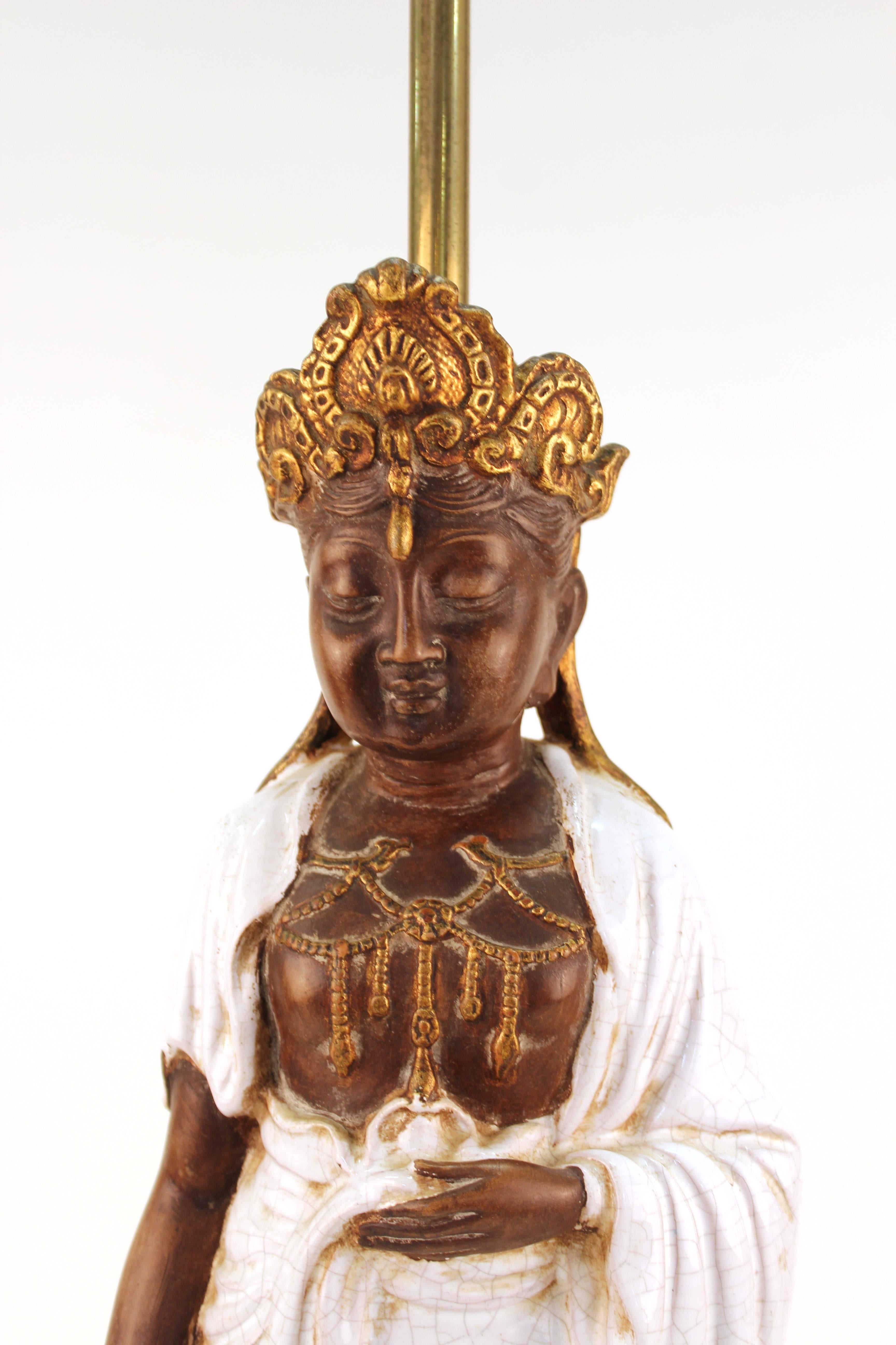 Hollywood Regency Italian Glazed Ceramic Buddha Table Lamp 1