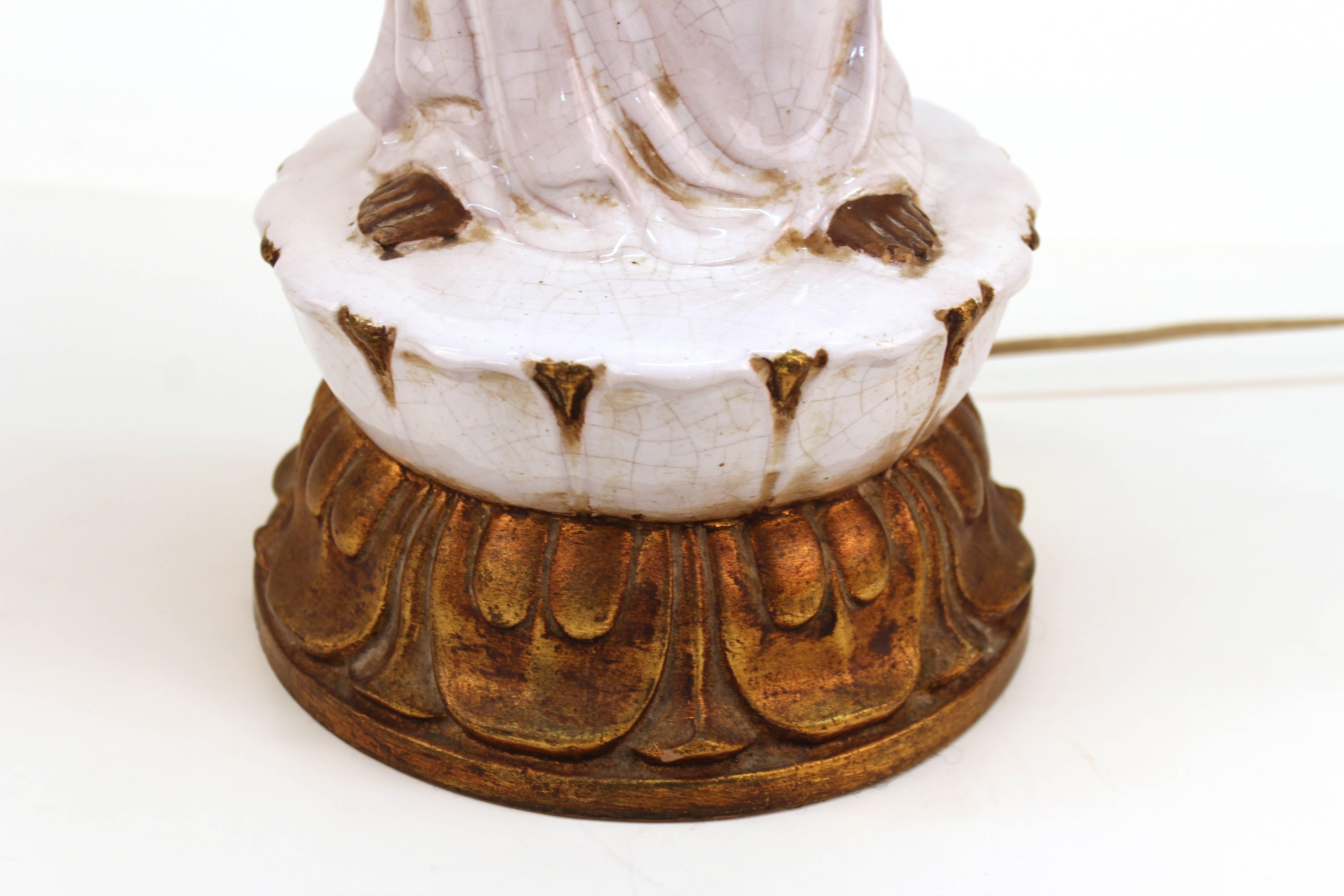 Hollywood Regency Italian Glazed Ceramic Buddha Table Lamp 2