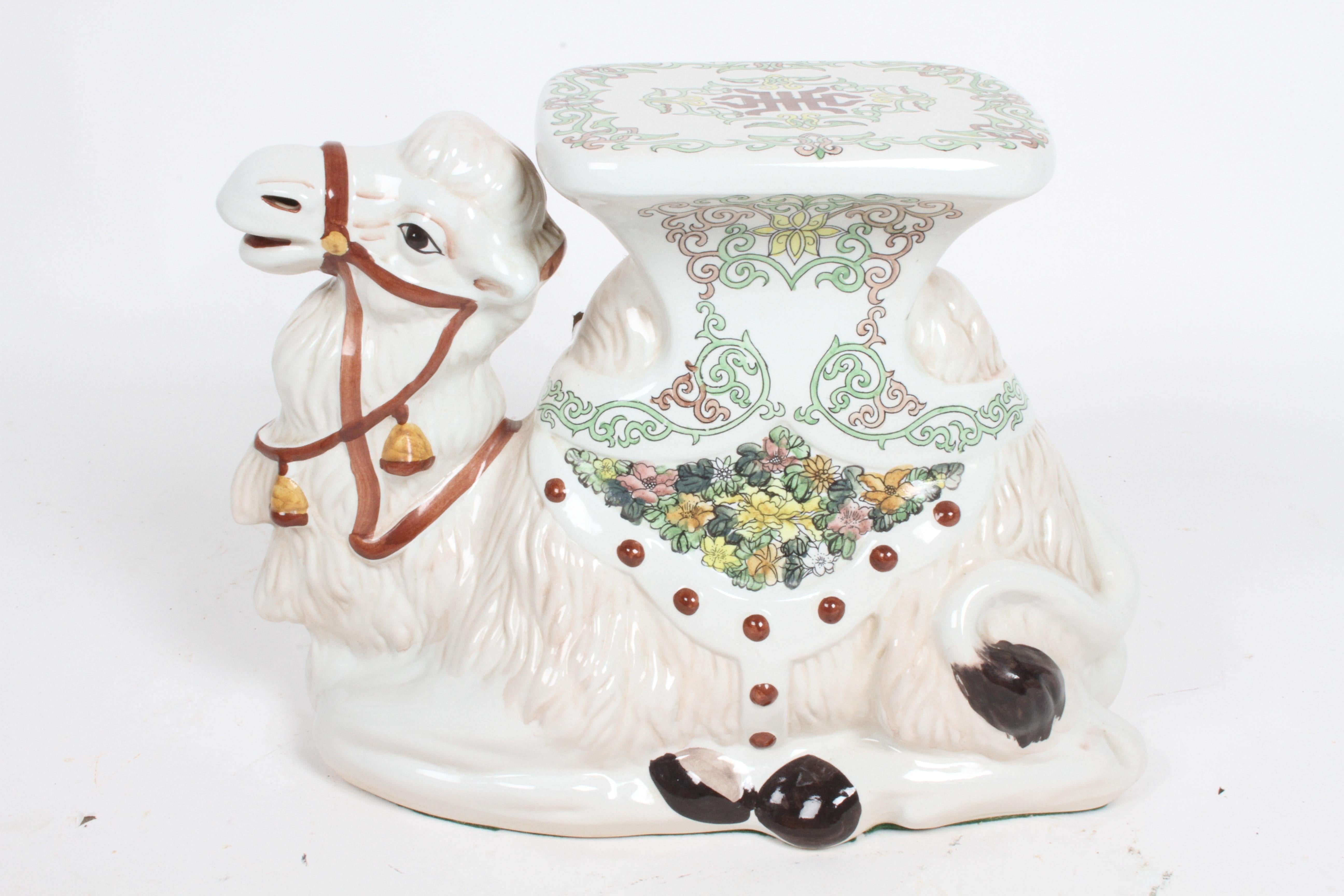 Hollywood Regency Italian Glazed Terracotta Camel Garden Seat or Plant Stand  For Sale 4