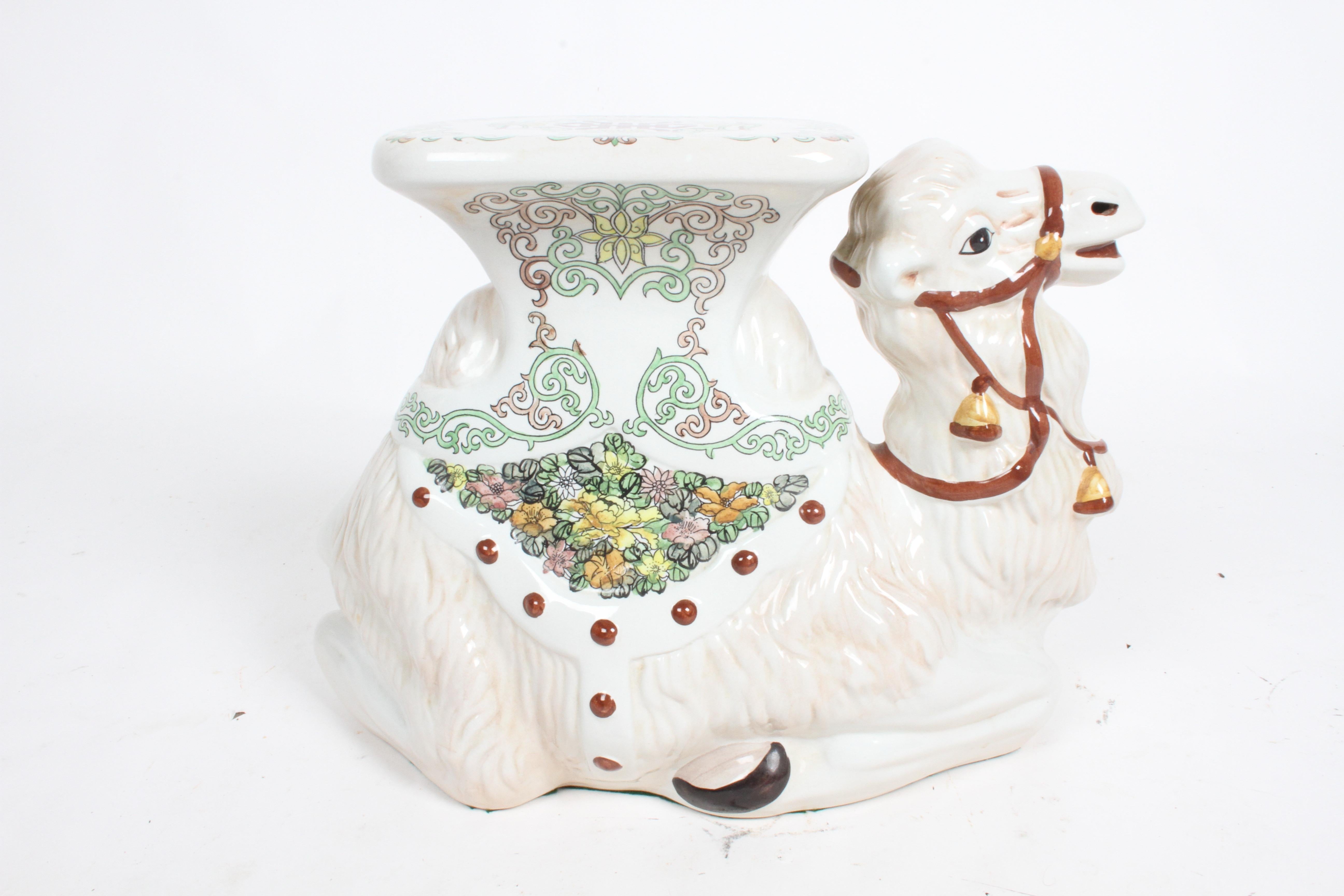 Hollywood Regency Italian Glazed Terracotta Camel Garden Seat or Plant Stand  For Sale 12