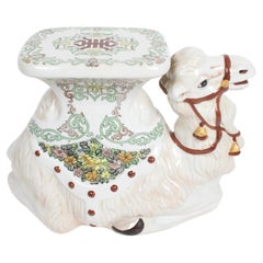 Sedile da giardino o supporto per piante in terracotta italiana smaltata Hollywood Regency Camel