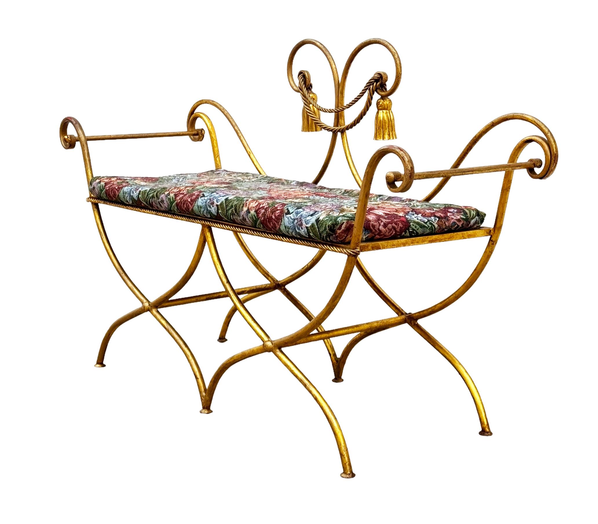 Mid-20th Century Hollywood Regency Italian Gold Gilded Rope and Tassel Settee Bench
