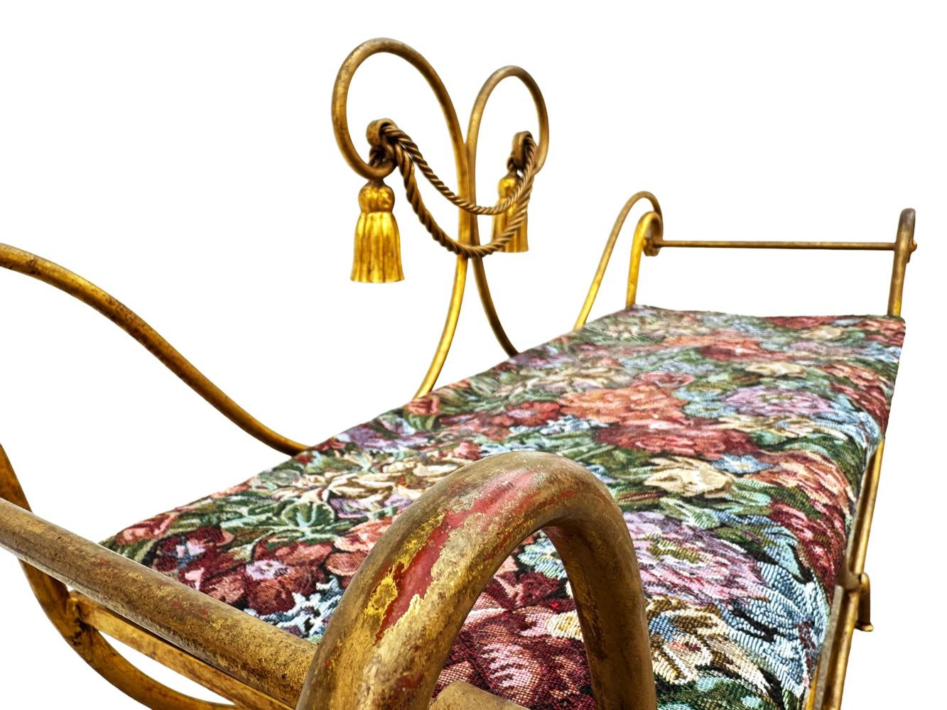 Hollywood Regency Italian Gold Gilded Rope and Tassel Settee Bench 2