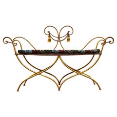 Hollywood Regency Italian Gold Gilded Rope and Tassel Settee Bench