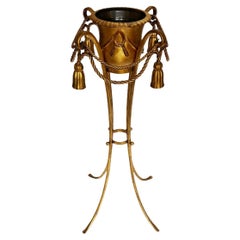 Hollywood Regency Italian Gold Gilded Rope and Tassel Tall Planter Flower Pot