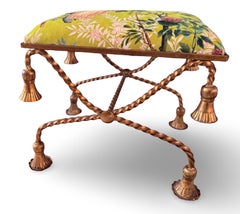 Hollywood Regency Italian Gold Gilded Twisted Rope and Tassel Bench or Ottoman