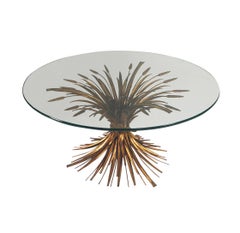 Hollywood Regency Italian Gold Gilt & Glass Circular or Round Cocktail Table