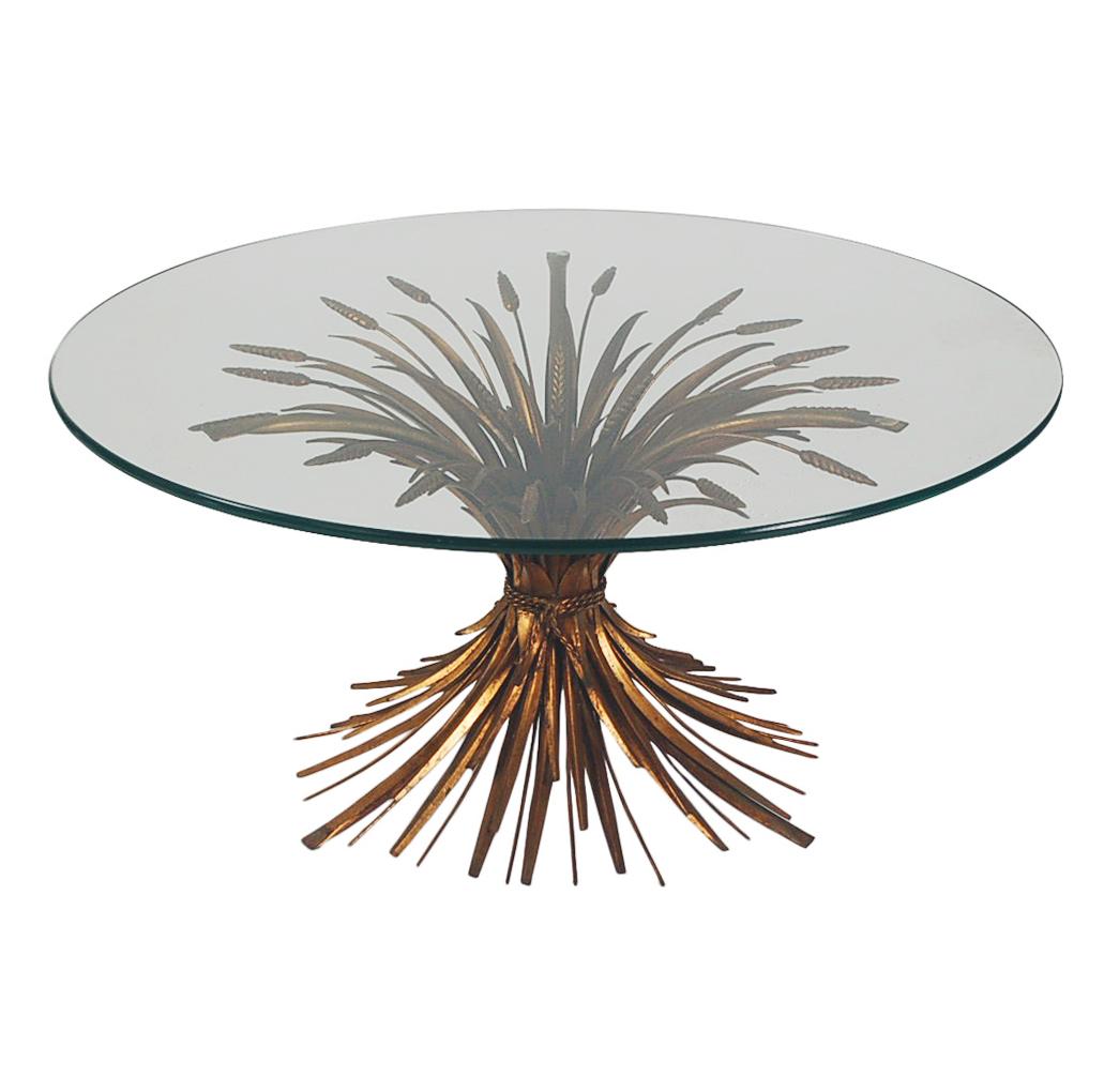 Mid-20th Century Hollywood Regency Italian Gold Gilt & Glass Circular or Round Cocktail Table 