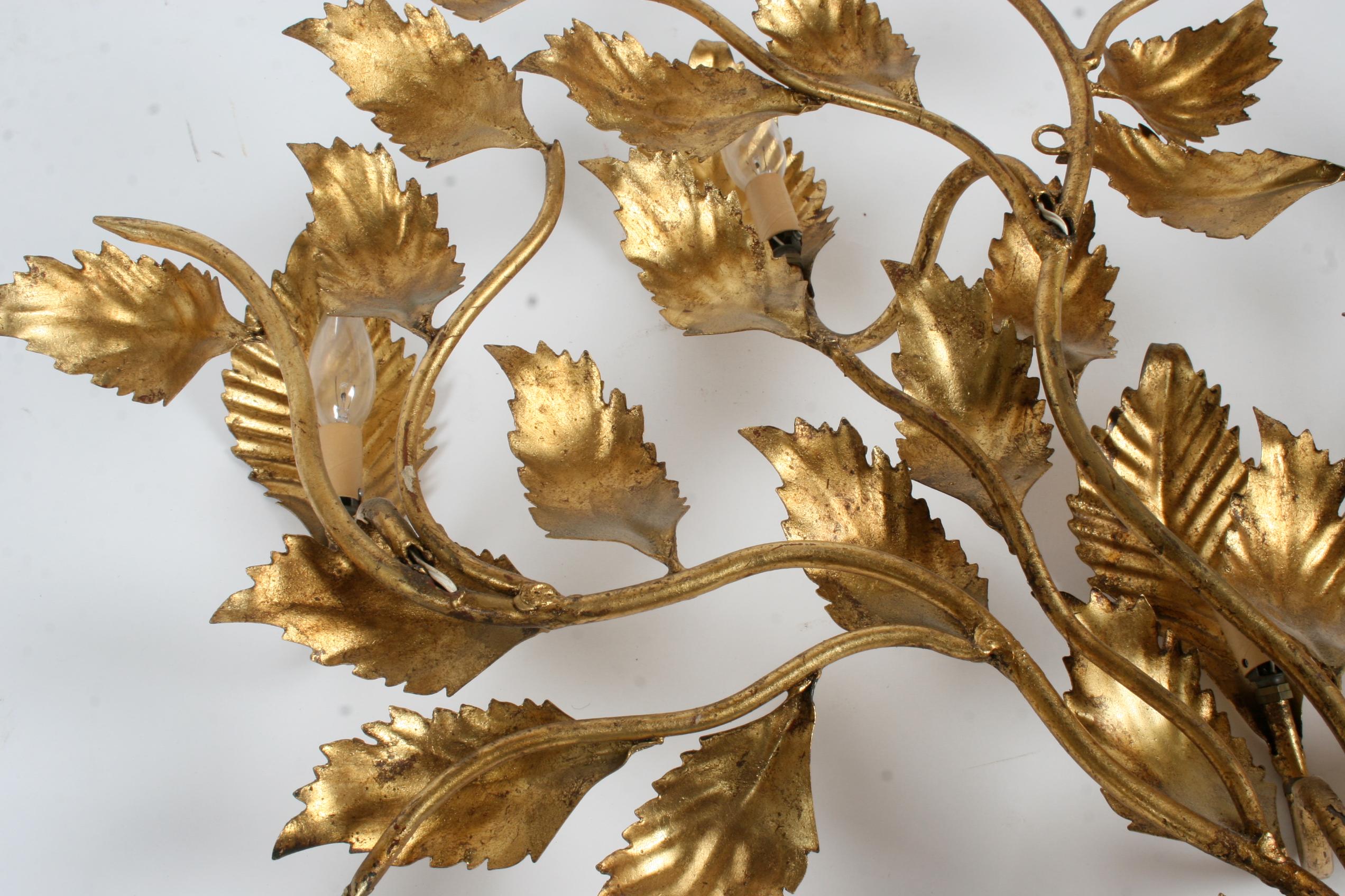 Mid-20th Century Hollywood Regency Italian Gold Gilt Iron Tole Back Lit Wall Sculpture Sconce