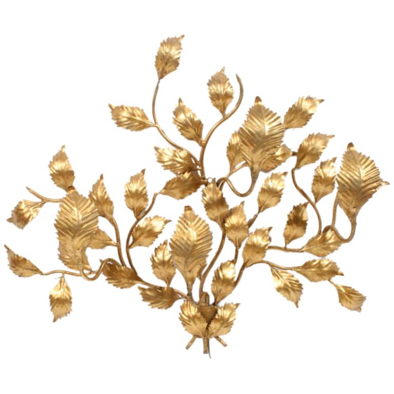 Hollywood Regency Italian Gold Gilt Iron Tole Back Lit Wall Sculpture Sconce