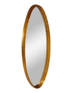 Hollywood Regency Italian Gold Giltwood Frame Oval Wall Mirror