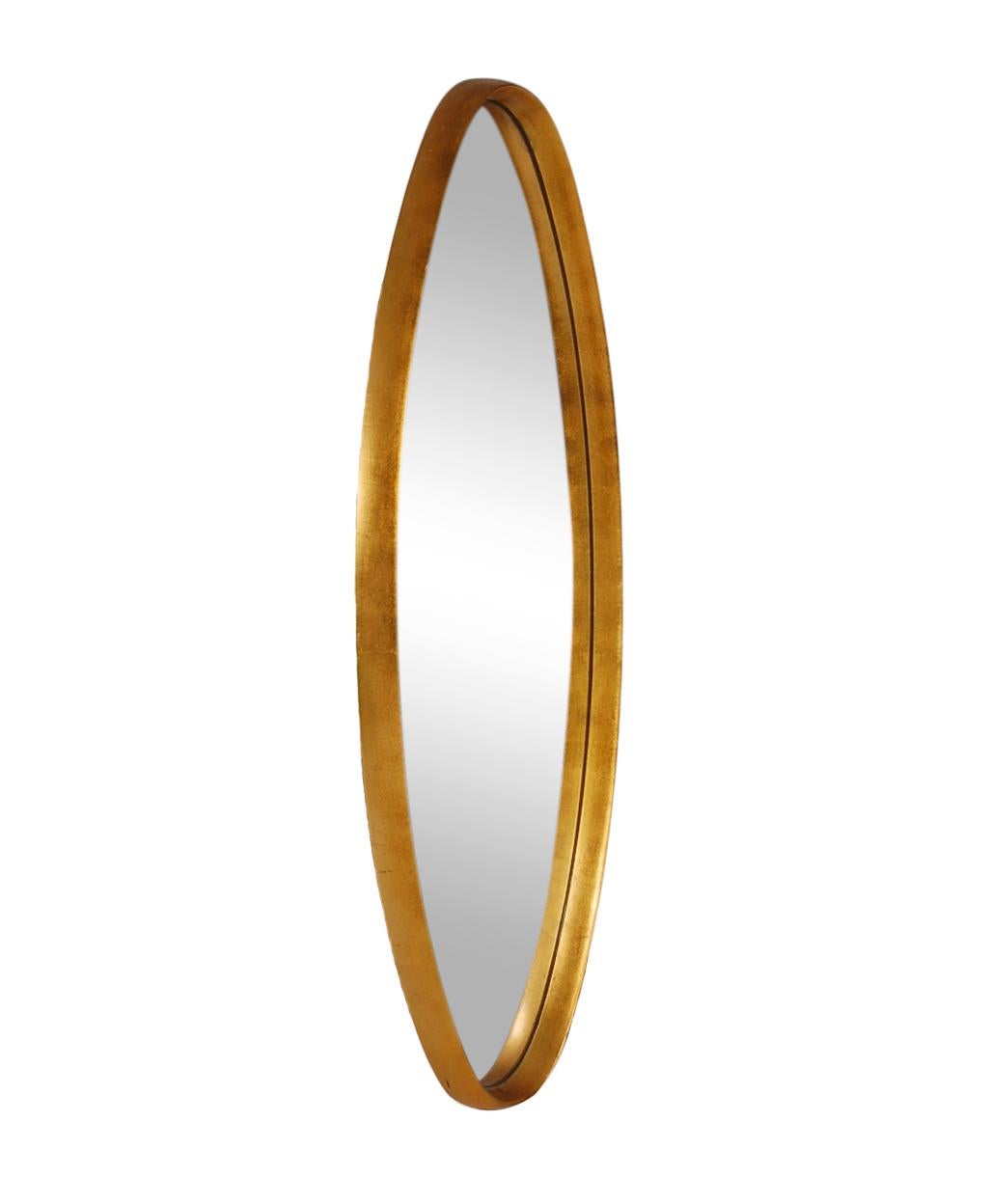 Hollywood Regency Italian Gold Giltwood Frame Oval Wall Mirror In Good Condition In Philadelphia, PA