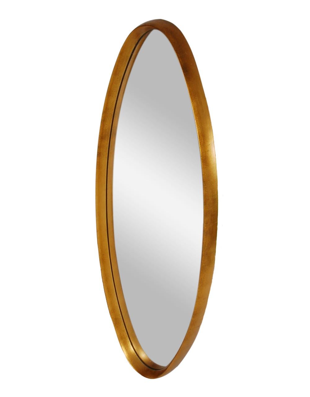 Mid-20th Century Hollywood Regency Italian Gold Giltwood Frame Oval Wall Mirror