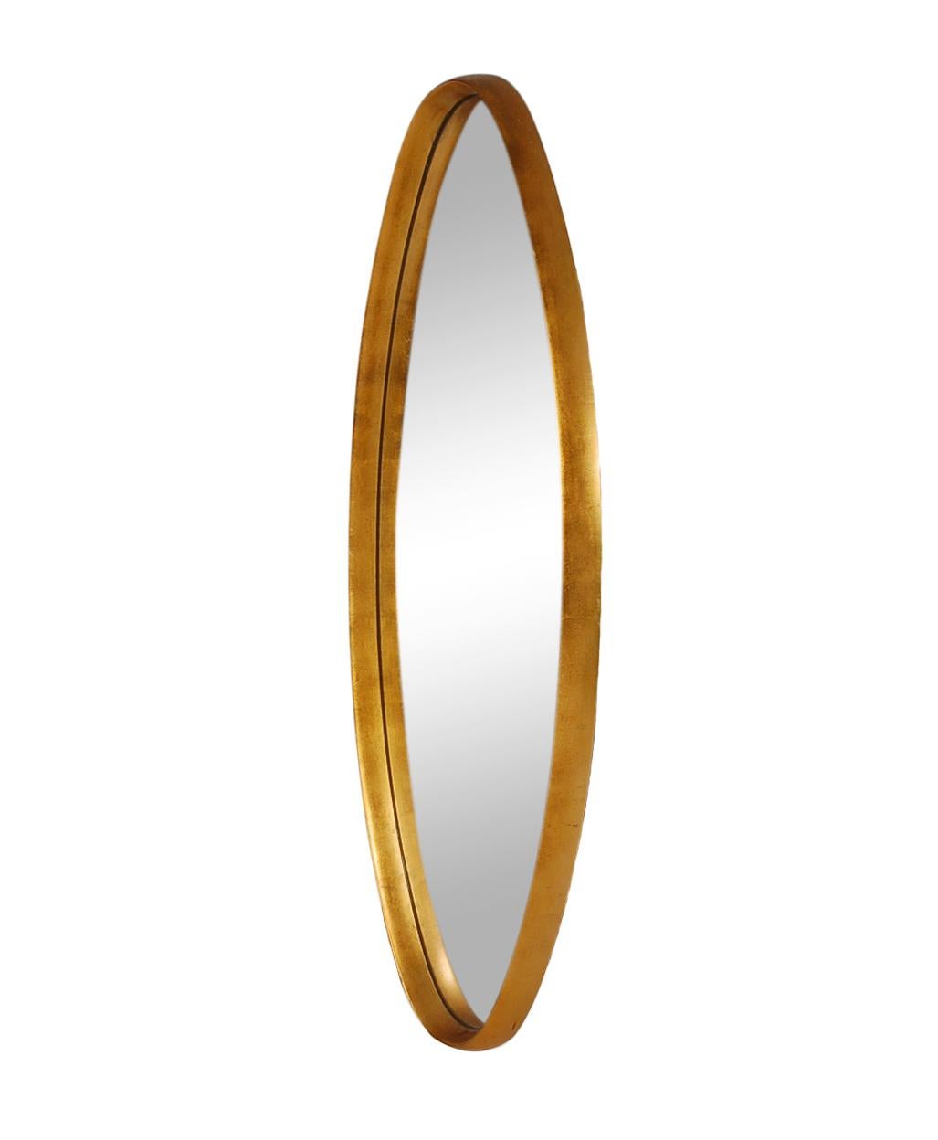 Wood Hollywood Regency Italian Gold Giltwood Frame Oval Wall Mirror