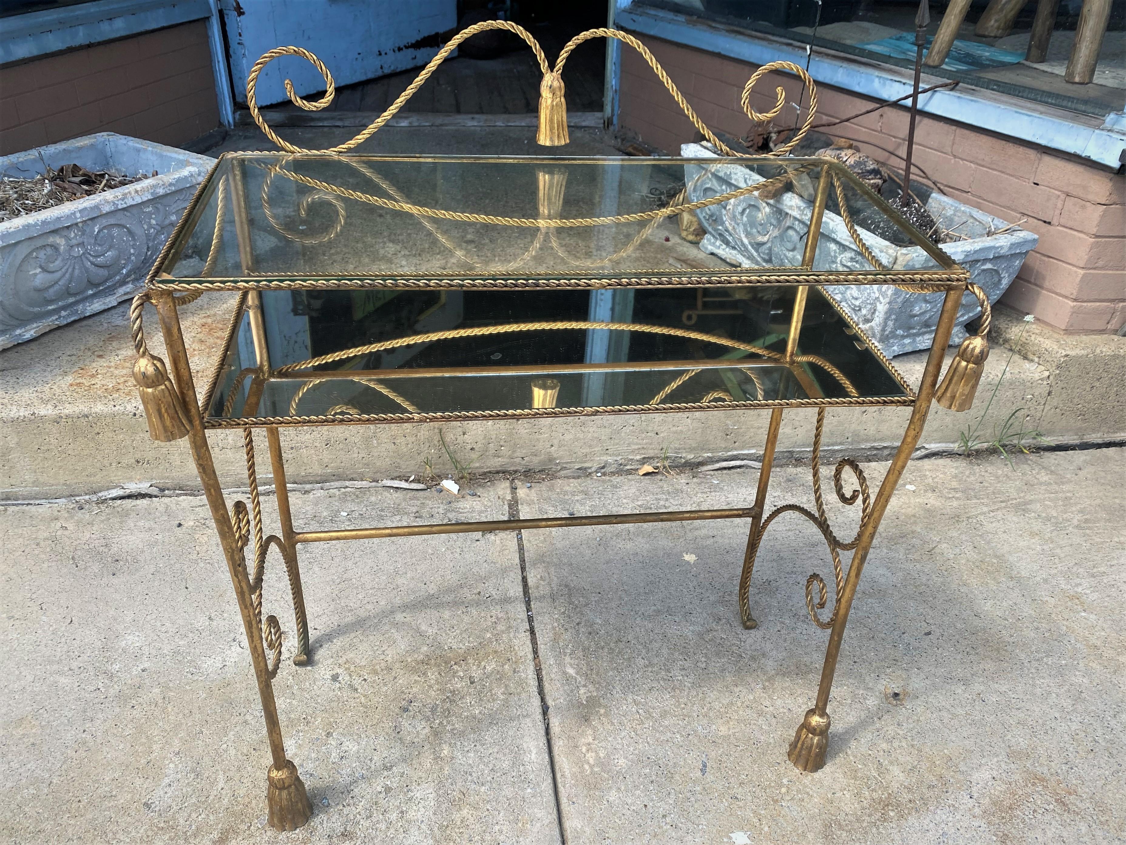 Hollywood Regency Italian Gold Metal Rope Twist Tassel Vanity In Good Condition For Sale In Clifton Forge, VA