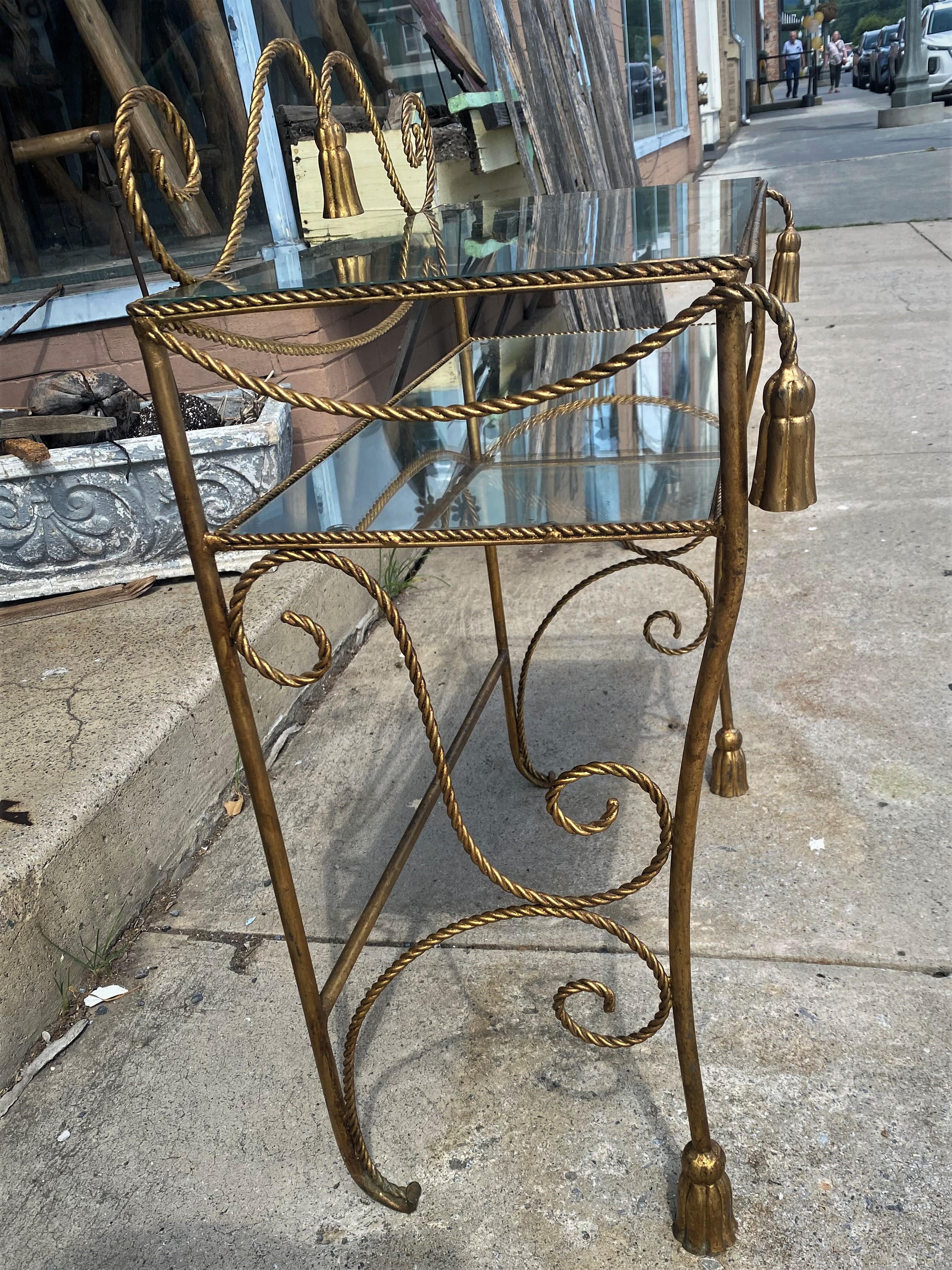 Hollywood Regency Italian Gold Metal Rope Twist Tassel Vanity In Good Condition In Clifton Forge, VA
