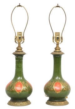 Lampade da tavolo Hollywood Regency italiane in verde e oro - coppia