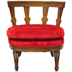 Vintage Hollywood Regency Italian Low Barrel Back Red Slipper Club Lounge Chair