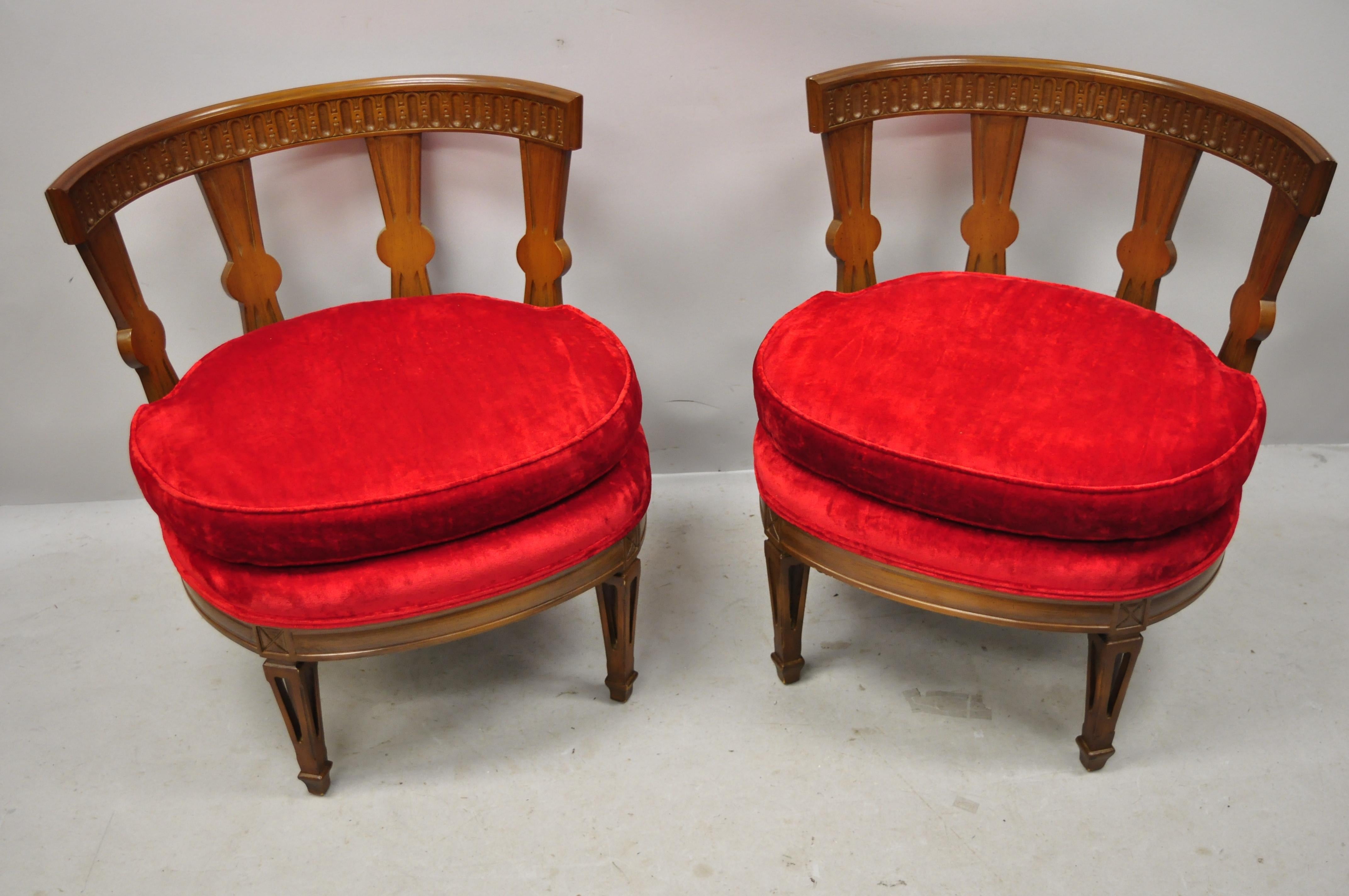  Hollywood Regency Italian Low Barrel Back Red Slipper Lounge Chairs - a Pair 4