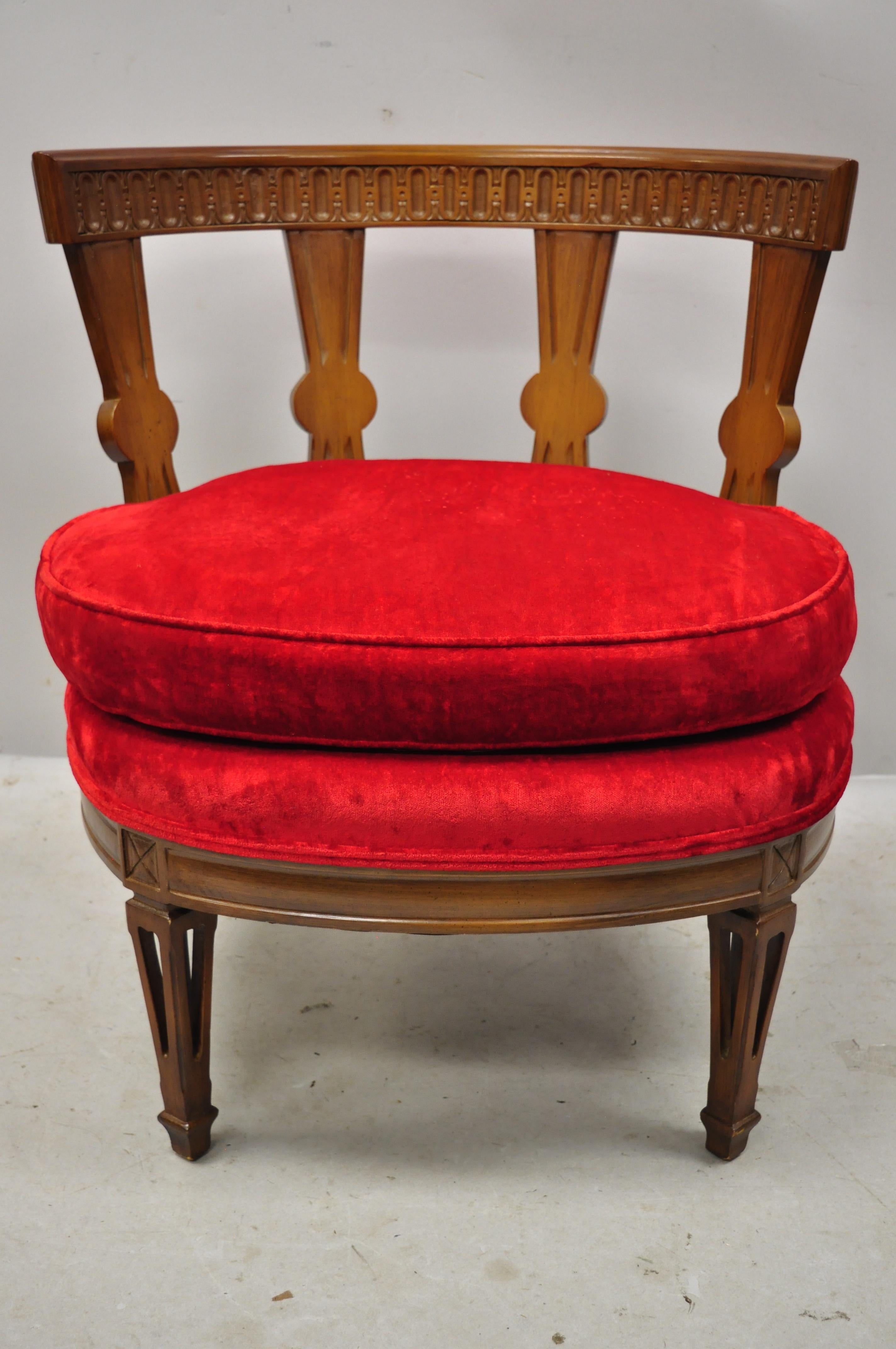 North American  Hollywood Regency Italian Low Barrel Back Red Slipper Lounge Chairs - a Pair