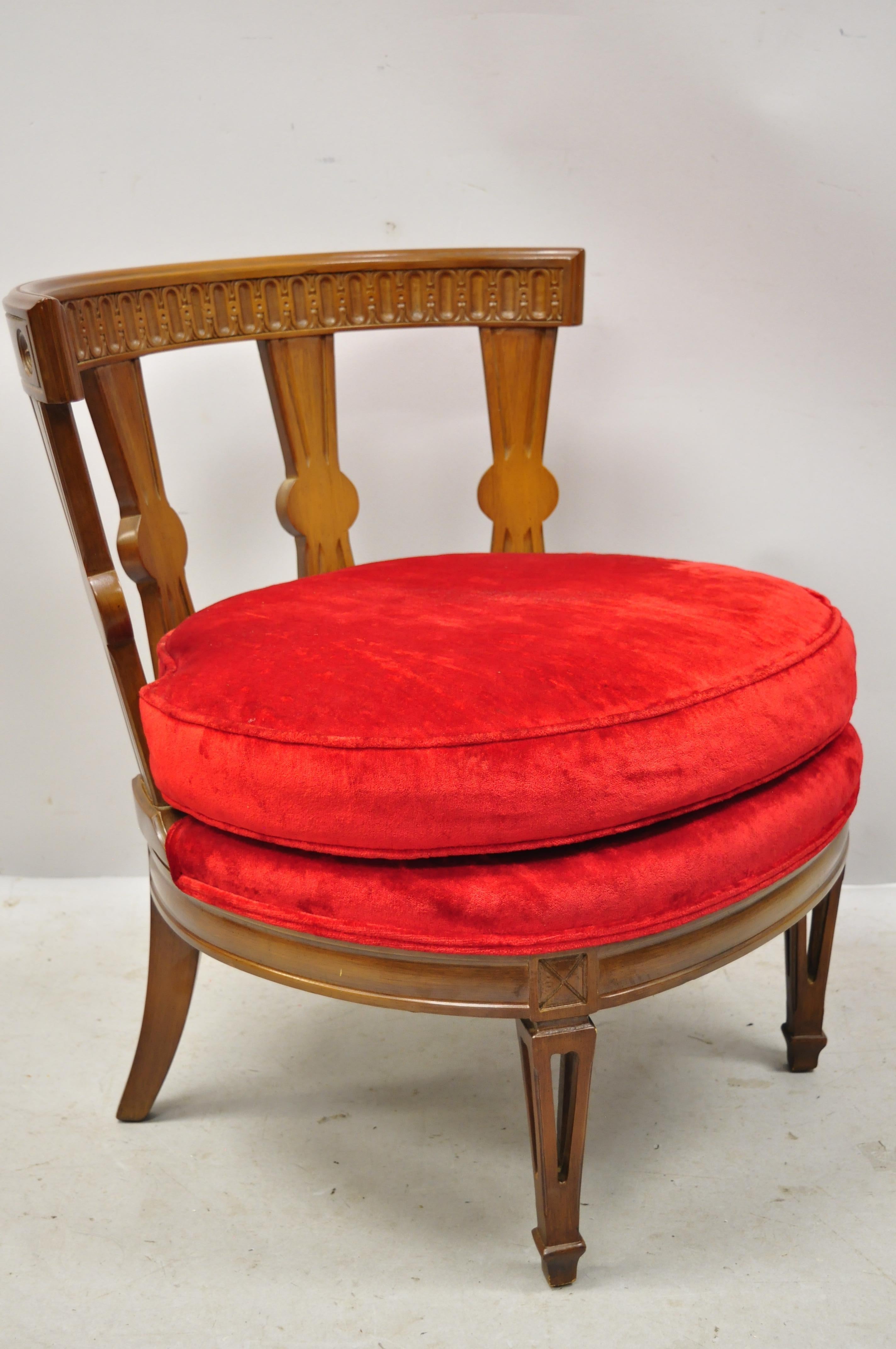 Fabric  Hollywood Regency Italian Low Barrel Back Red Slipper Lounge Chairs - a Pair