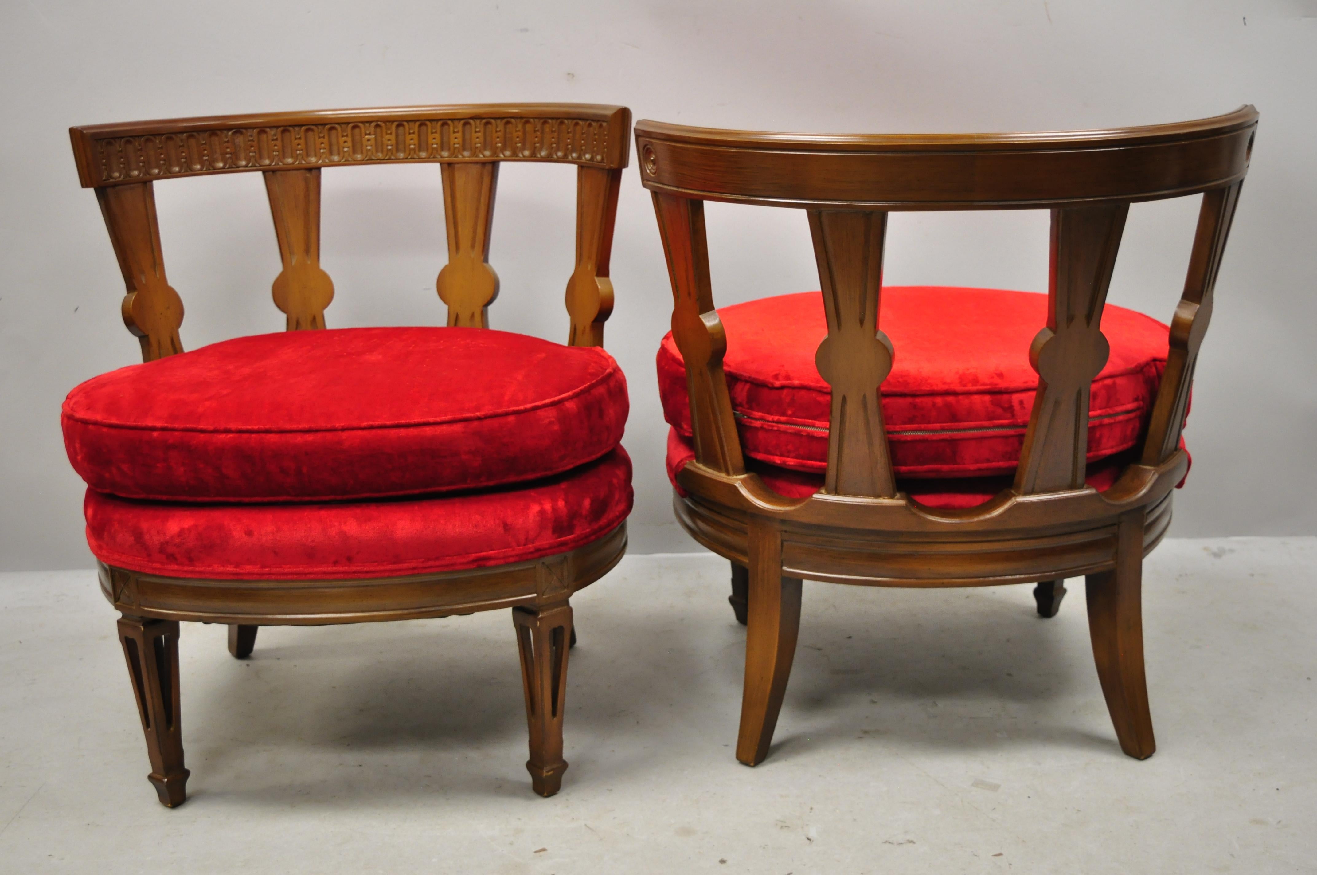  Hollywood Regency Italian Low Barrel Back Red Slipper Lounge Chairs - a Pair 2