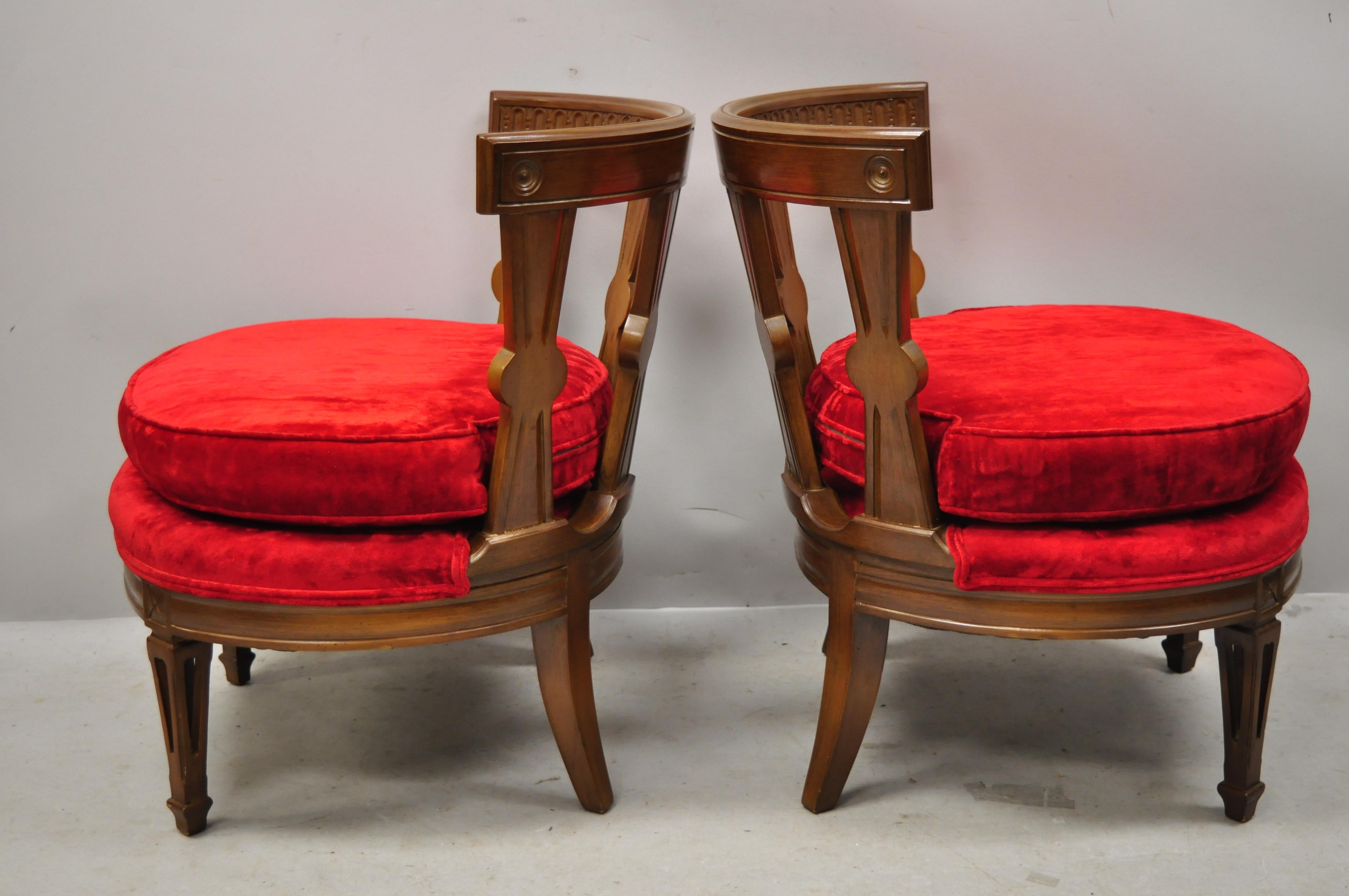  Hollywood Regency Italian Low Barrel Back Red Slipper Lounge Chairs - a Pair 3