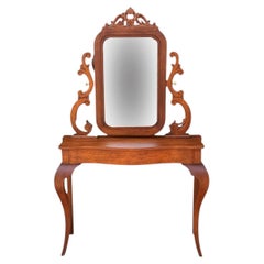 Hollywood Regency Italian Mahogany Console Table or Vanity with Wall Mirror