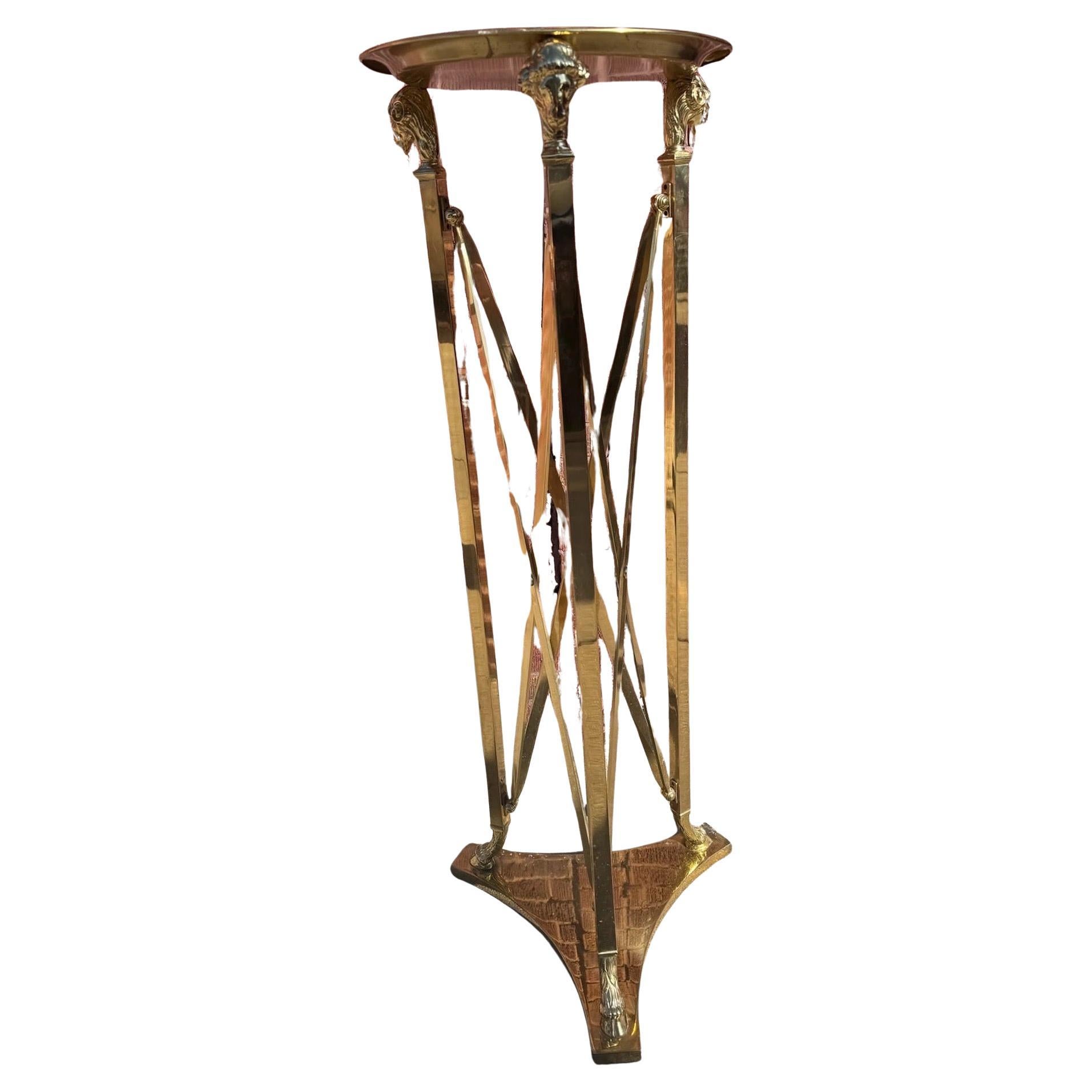 Hollywood Regency Italian Maison Jansen Brass Ram Pedestal Tray Table