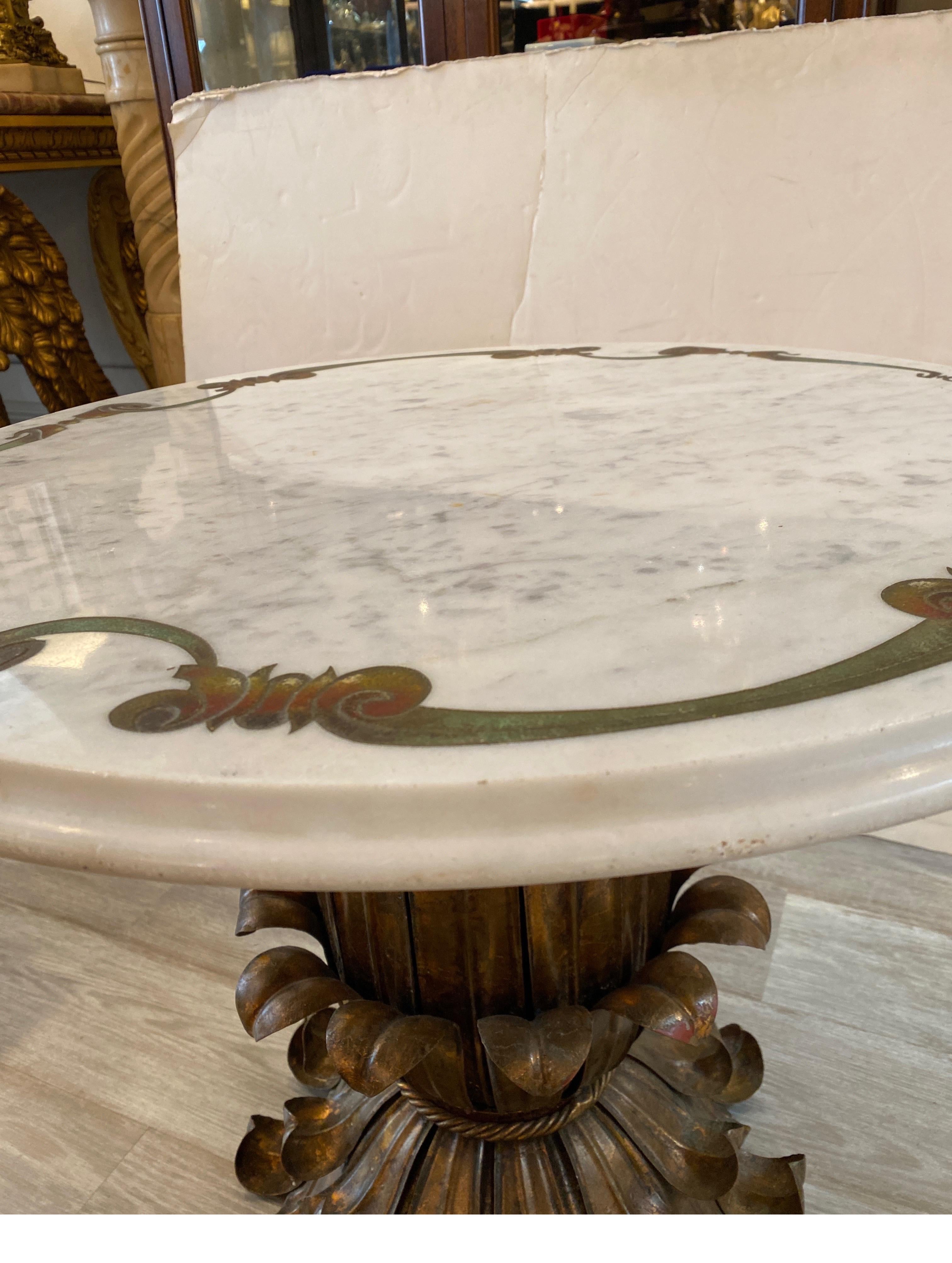 Hollywood Regency Italian Marble and Gilt Metal Side Table  2
