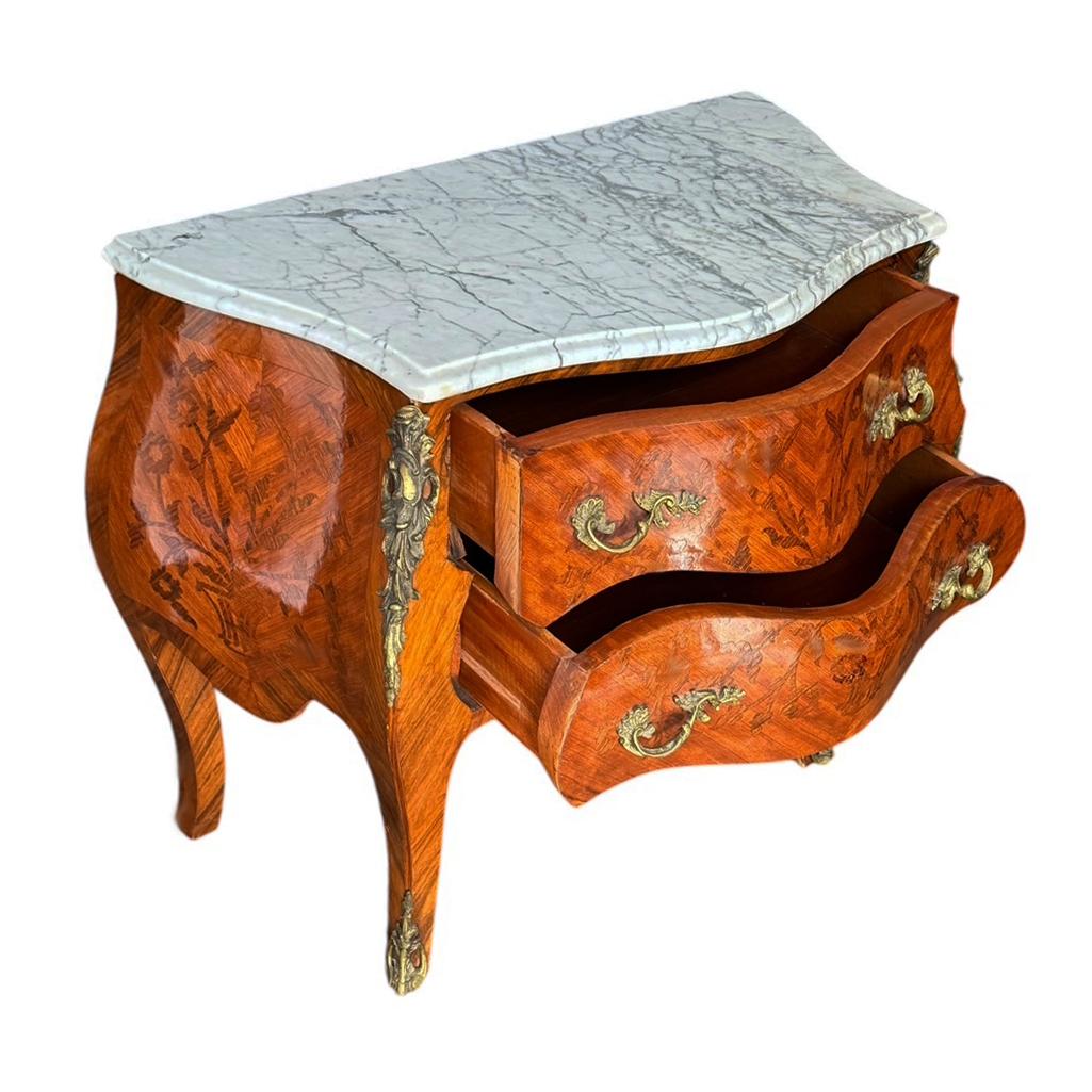 Brass Hollywood Regency Italian Marble Commode or Chest of Drawers Louis XV Style For Sale