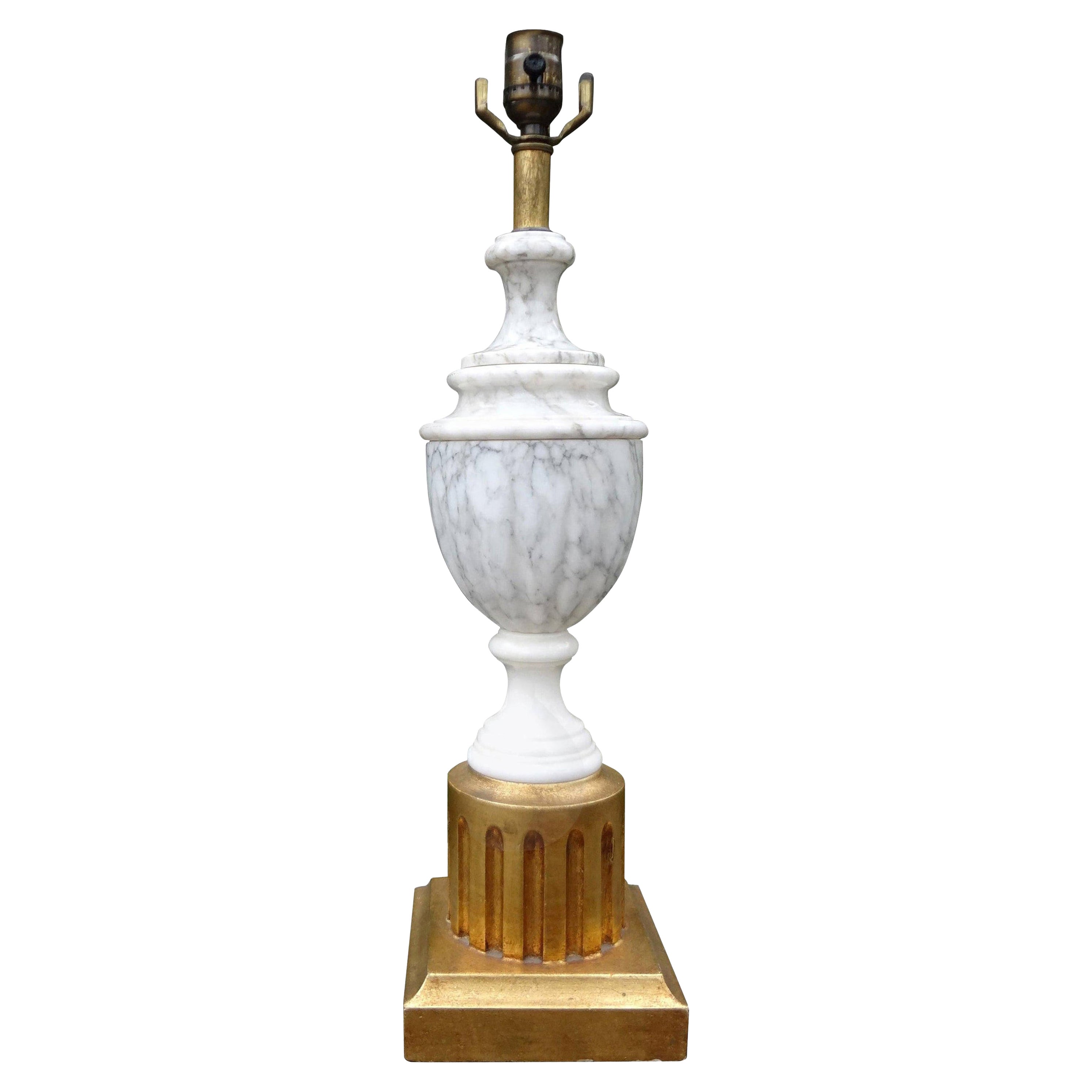 Hollywood Regency Italian Marble Lamp with Giltwood Base