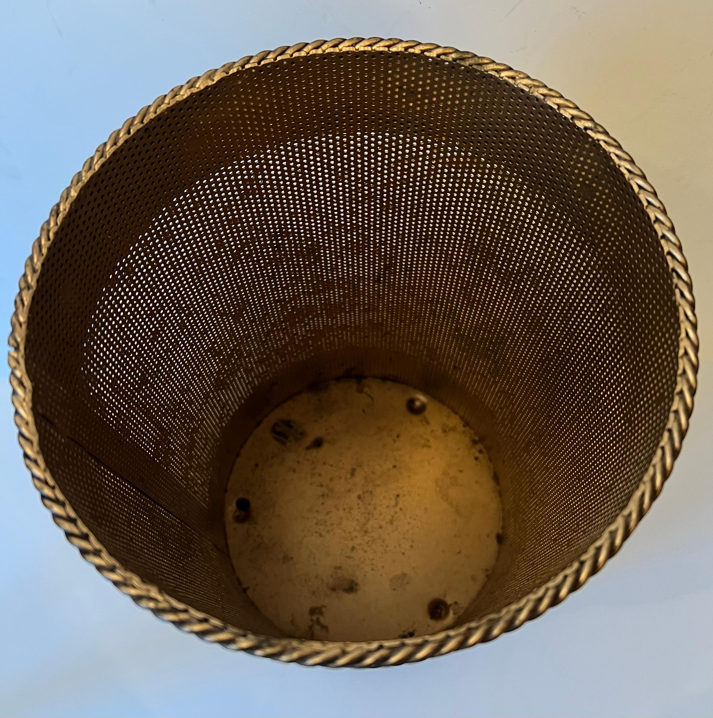 Hollywood Regency Italian Metal Gold Leaf Waste Bin or Basket 2