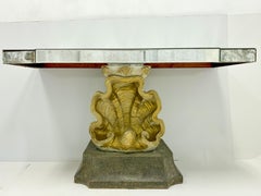 Regency Style Italian Mirrored and Gilt Cast Shell Grotto Form Console Table