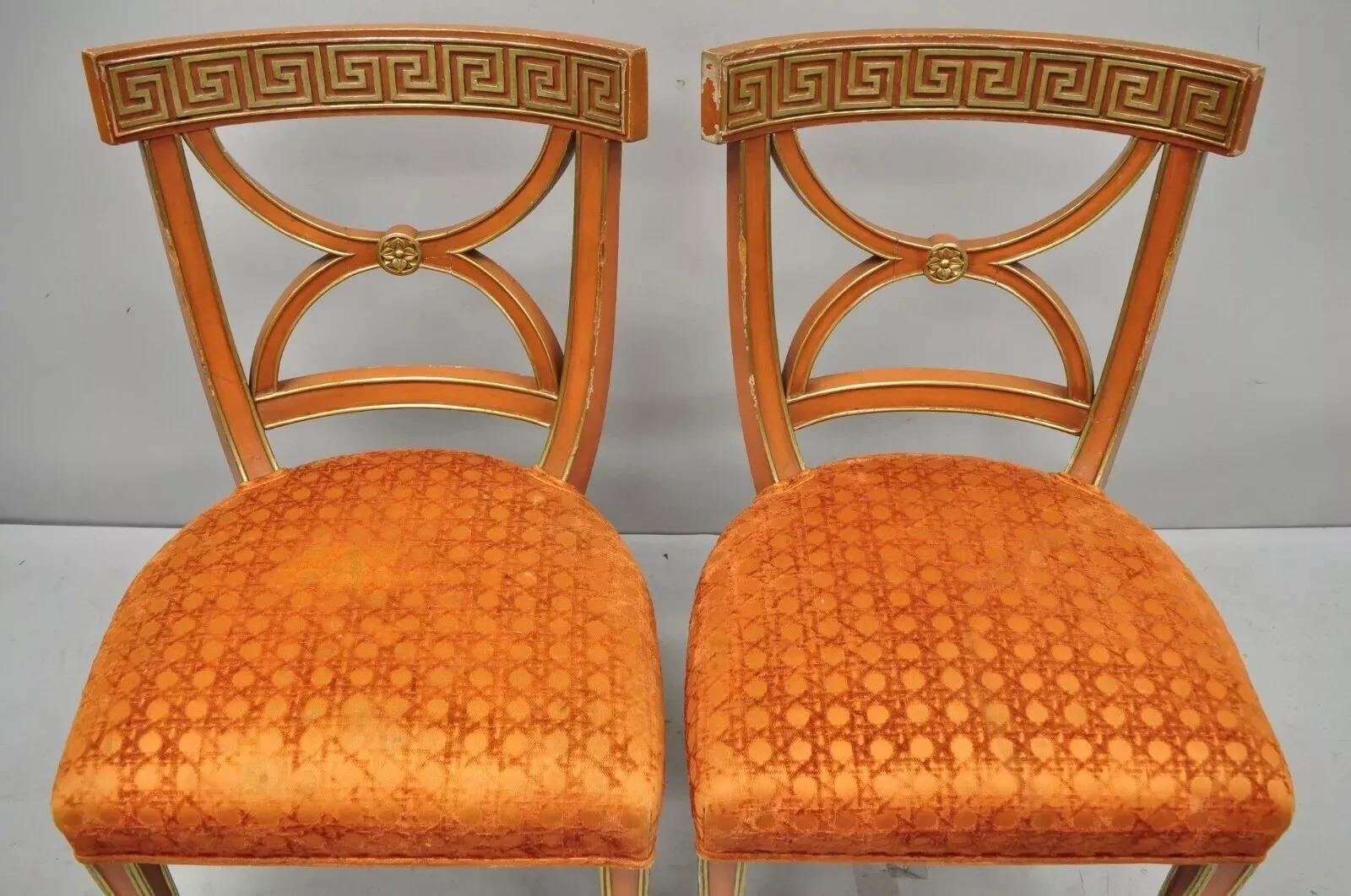 Hollywood Regency Italian Neoclassical Greek Key Painted Dining Chair - Set of 6 For Sale 5