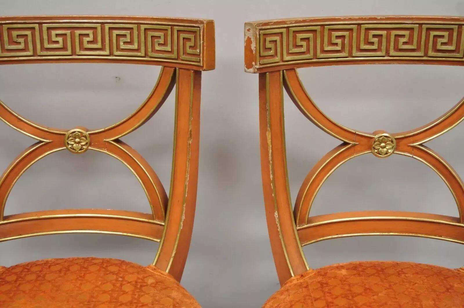 Unknown Hollywood Regency Italian Neoclassical Greek Key Painted Dining Chair - Set of 6 For Sale
