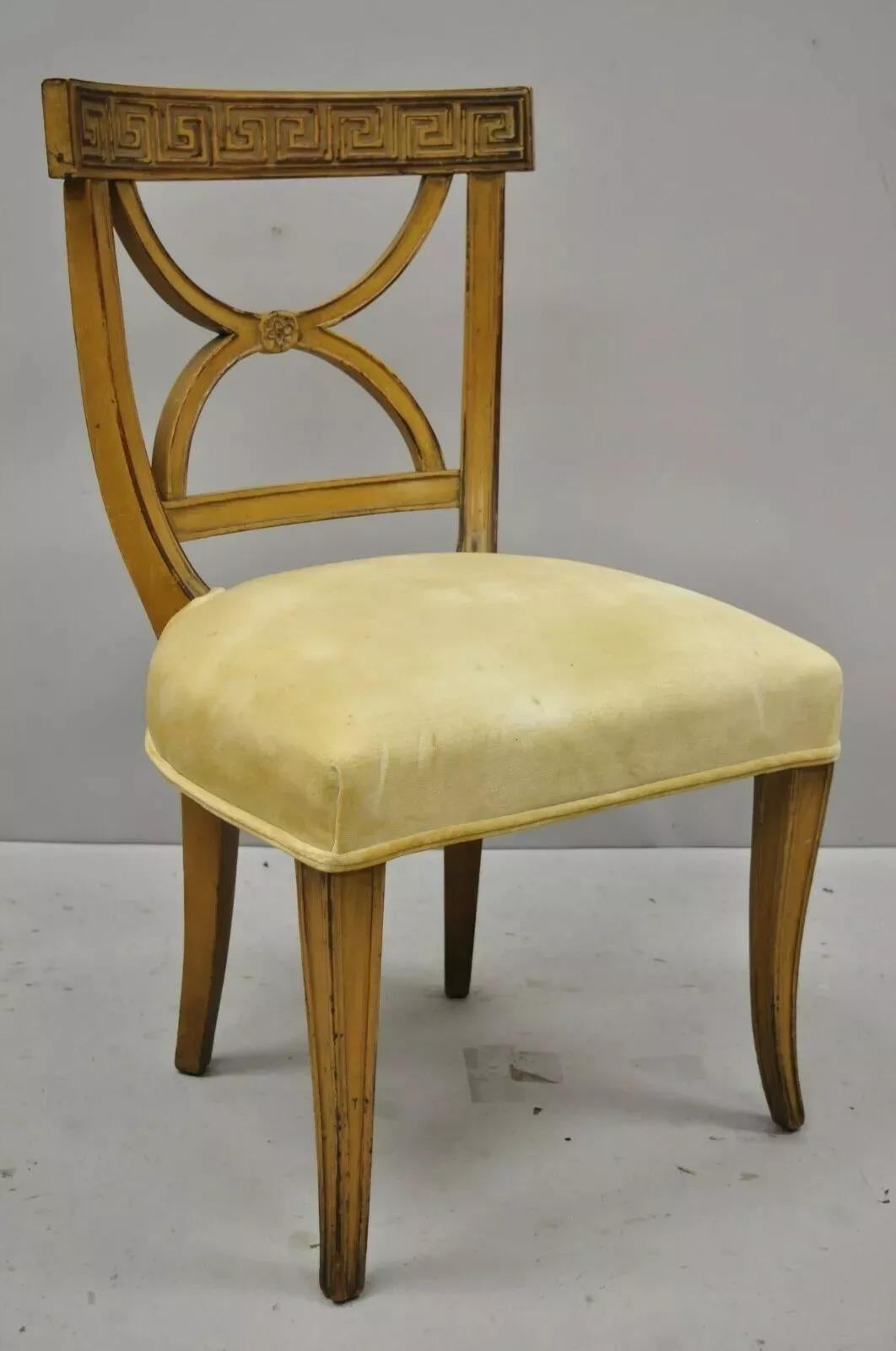 Hollywood Regency Italian Neoclassical Greek Key Painted Dining Chair - Set of 6 In Good Condition For Sale In Philadelphia, PA