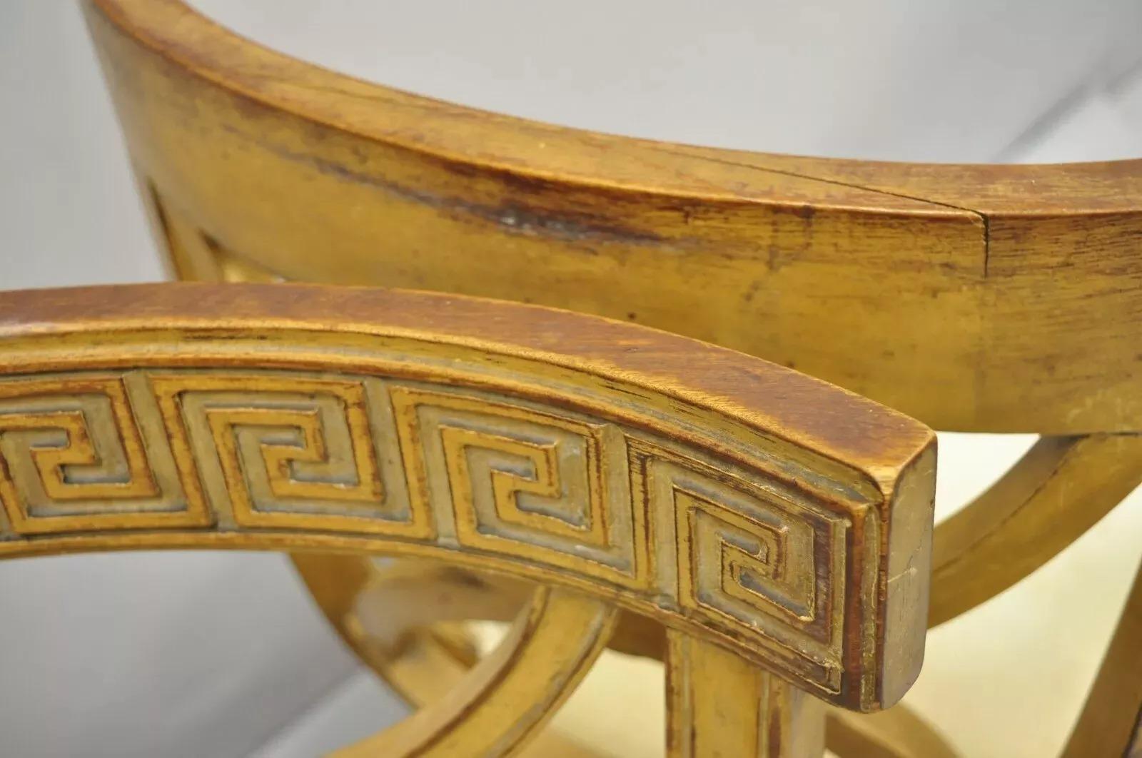 Hollywood Regency Italian Neoclassical Greek Key Painted Dining Chair - Set of 6 For Sale 3