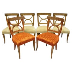 Hollywood Regency Italian Neoclassical Greek Key Painted Dining Chair - Set of 6