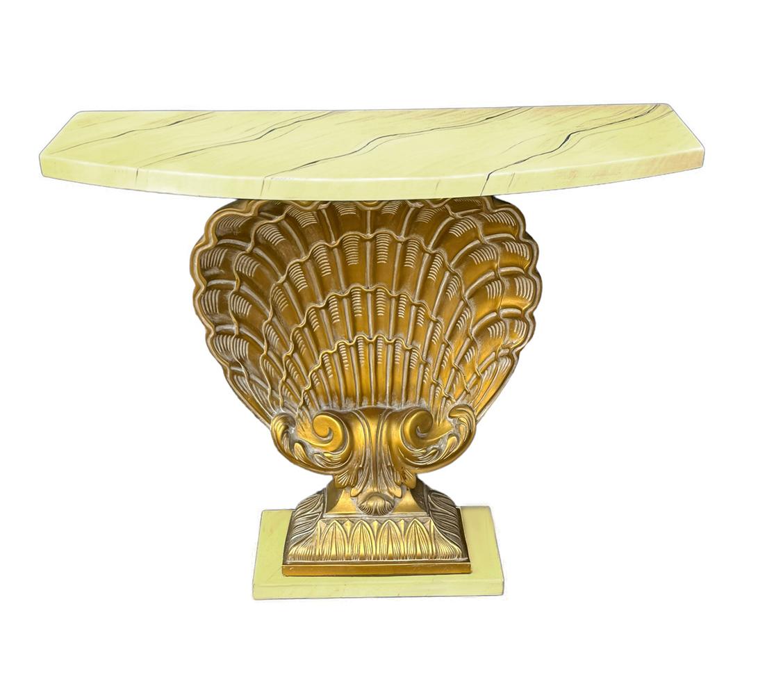 Hollywood-Regency-Konsole aus Kunstmarmor im italienischen Provinzial-Stil in Muschelform (Französische Provence) im Angebot