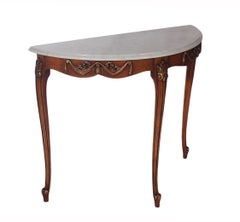 Hollywood Regency Italian Provincial Marble and Wood Demilune Console Table