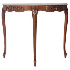 Hollywood Regency Italian Provincial Marble and Wood Demilune Console Table