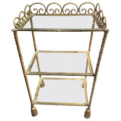 Hollywood Regency Italian Rope Twist & Tassel Gold Metal & Glass Vanity Shelves