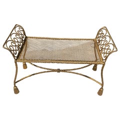 Hollywood Regency Italian Rope Twist & Tassel Gold Tone Metal Vanity Bench