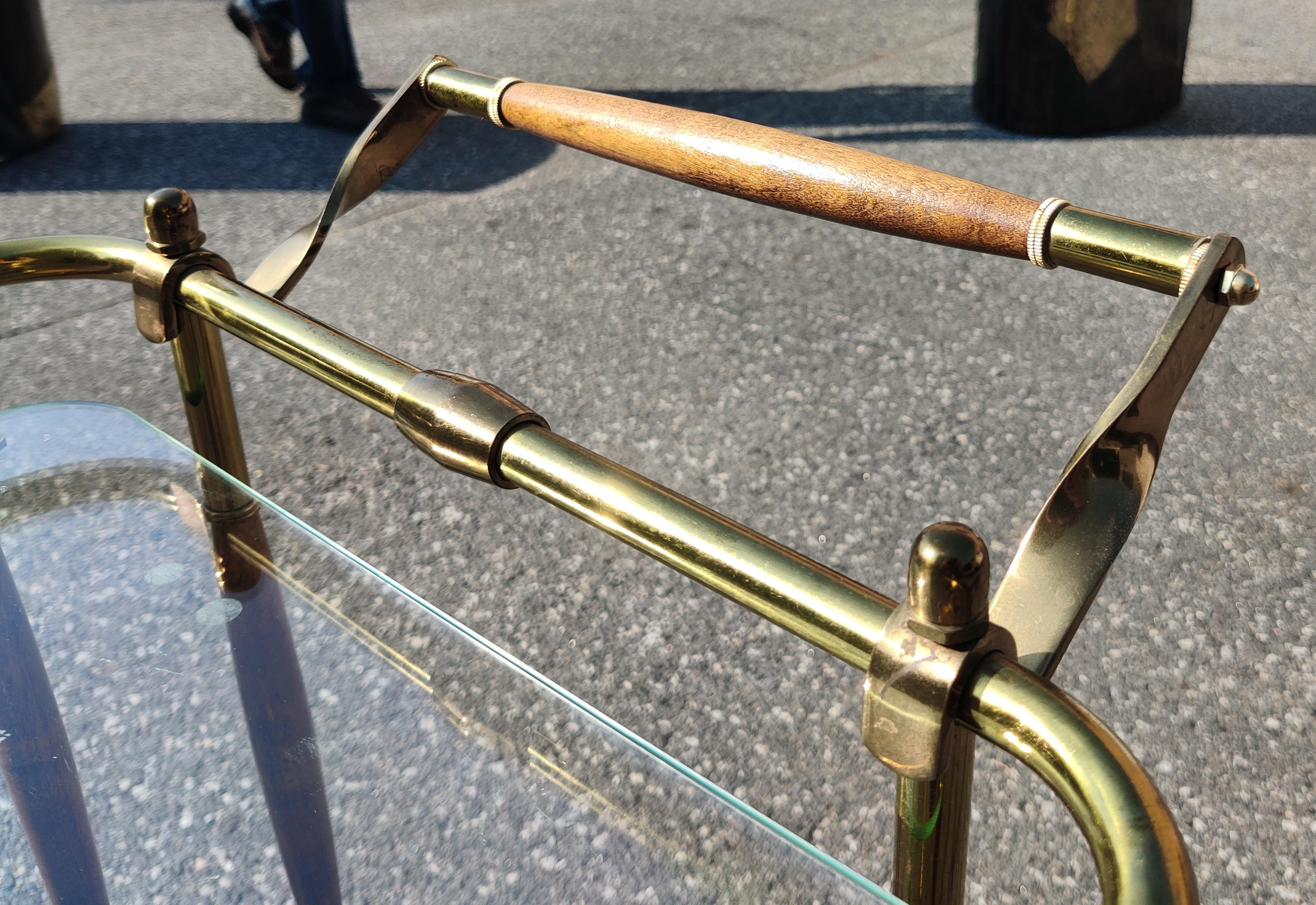 Hollywood Regency Italian Style Brass Walnut Glass Tiered Bar Cart 1960s  For Sale 2