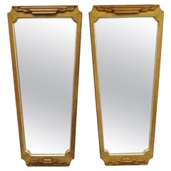 Hollywood Regency Italian Style Ribbon Scroll Carved Wood Wall Mirror, a Pair