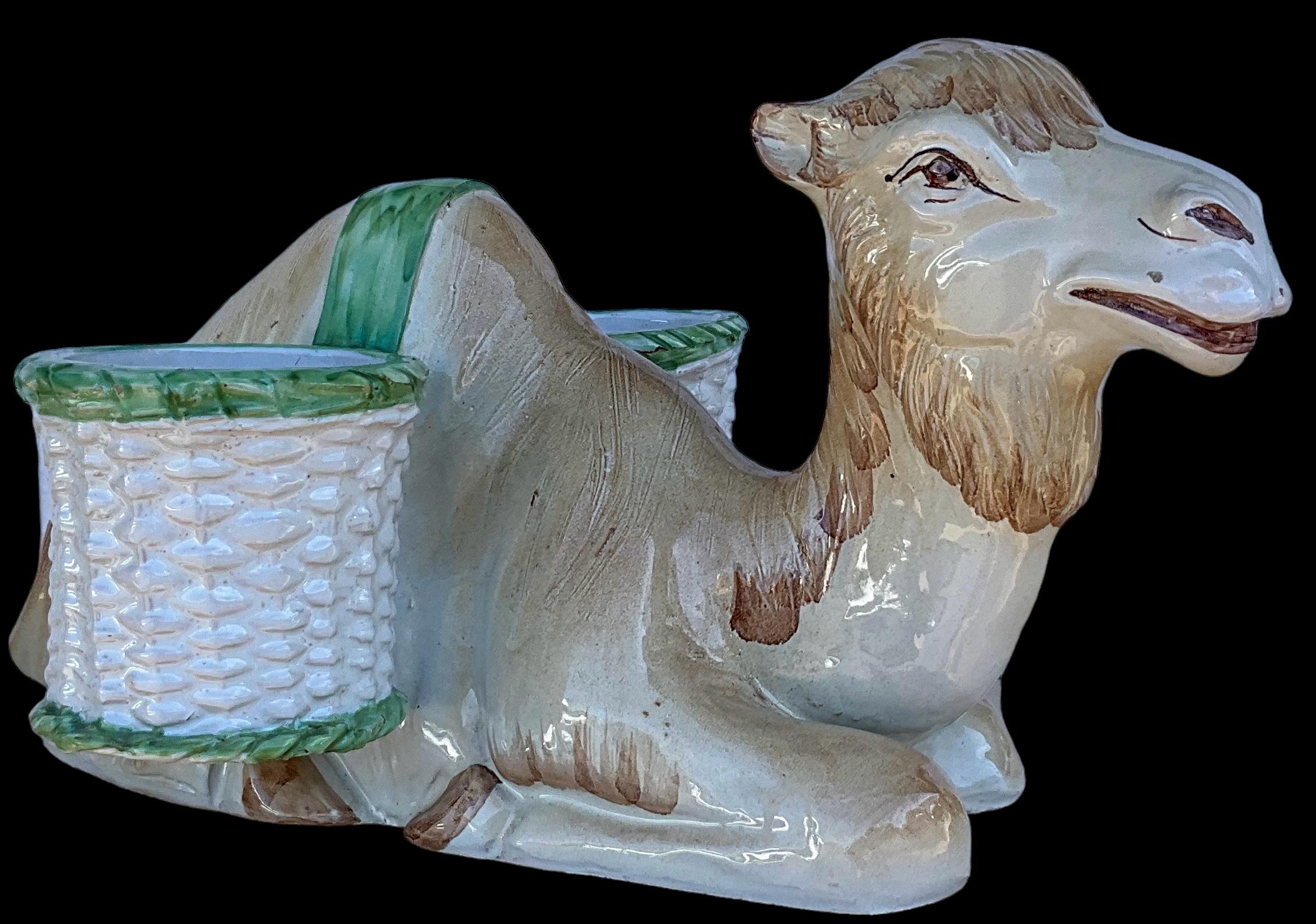 Hollywood Regency Italian Terracotta Camel Form Majolica Cachepot / Planter For Sale 3