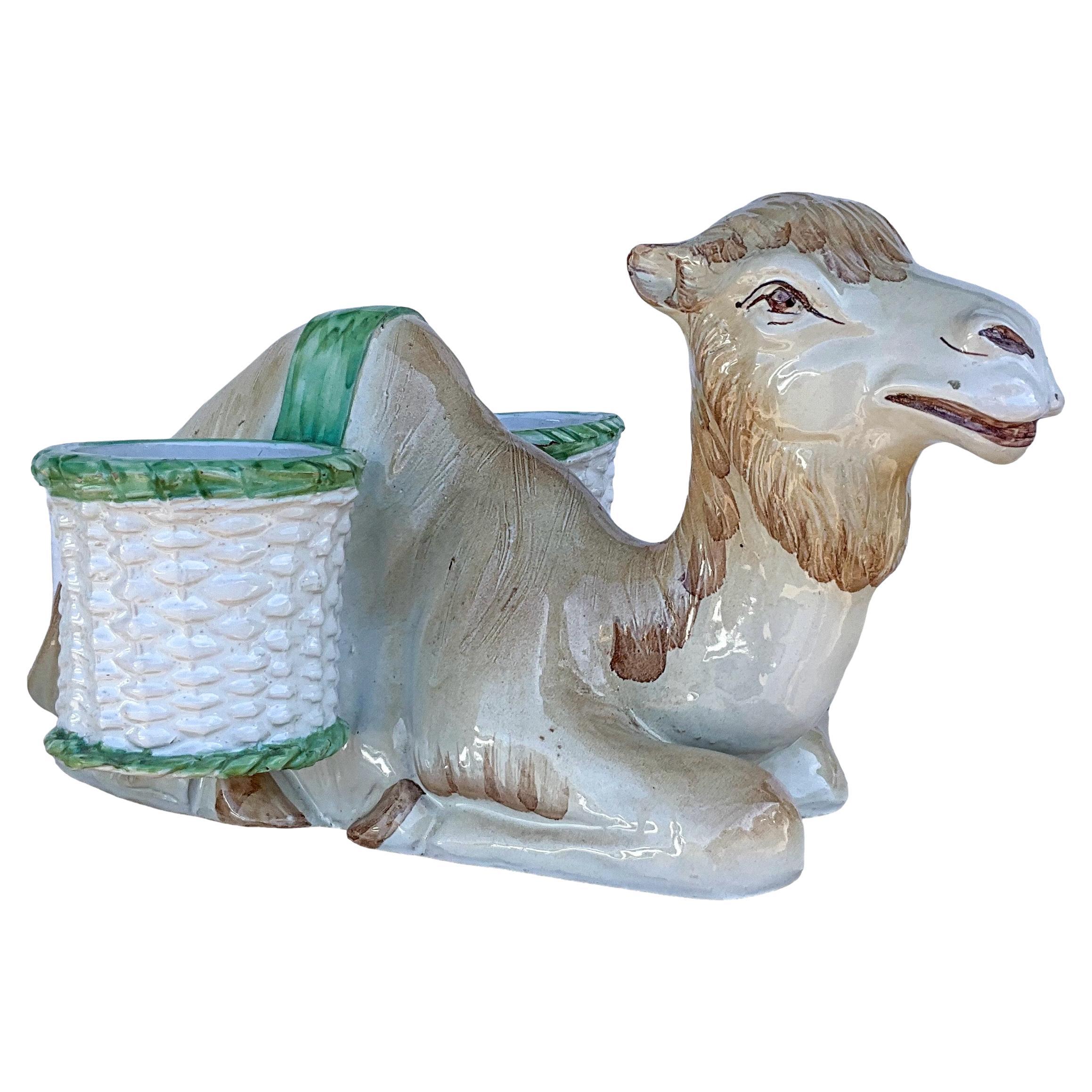 Hollywood Regency Italian Terracotta Camel Form Majolica Cachepot / Planter For Sale