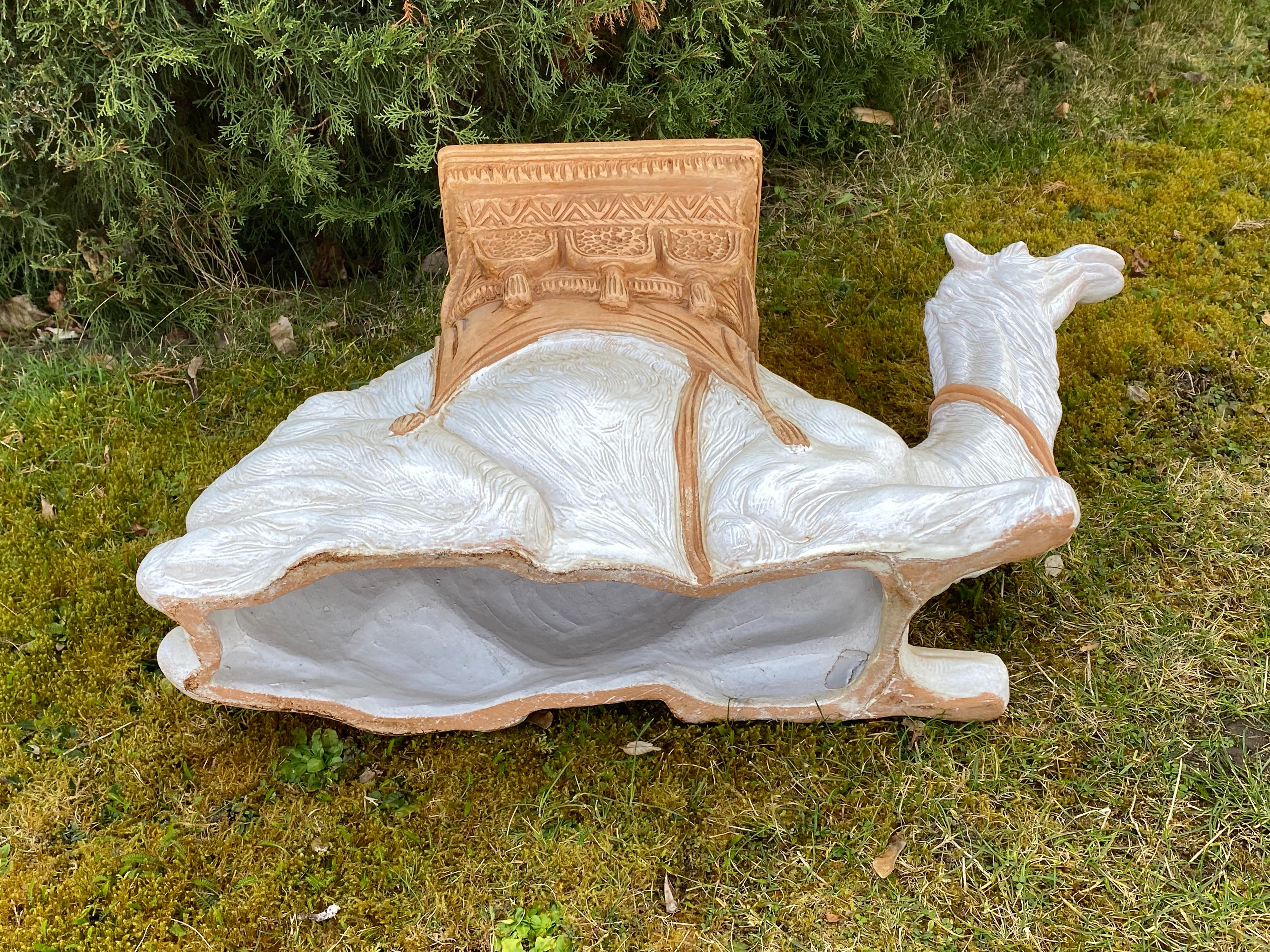 Hollywood Regency Italian Terracotta Camel Garden Stool Plant Stand or Seat 2