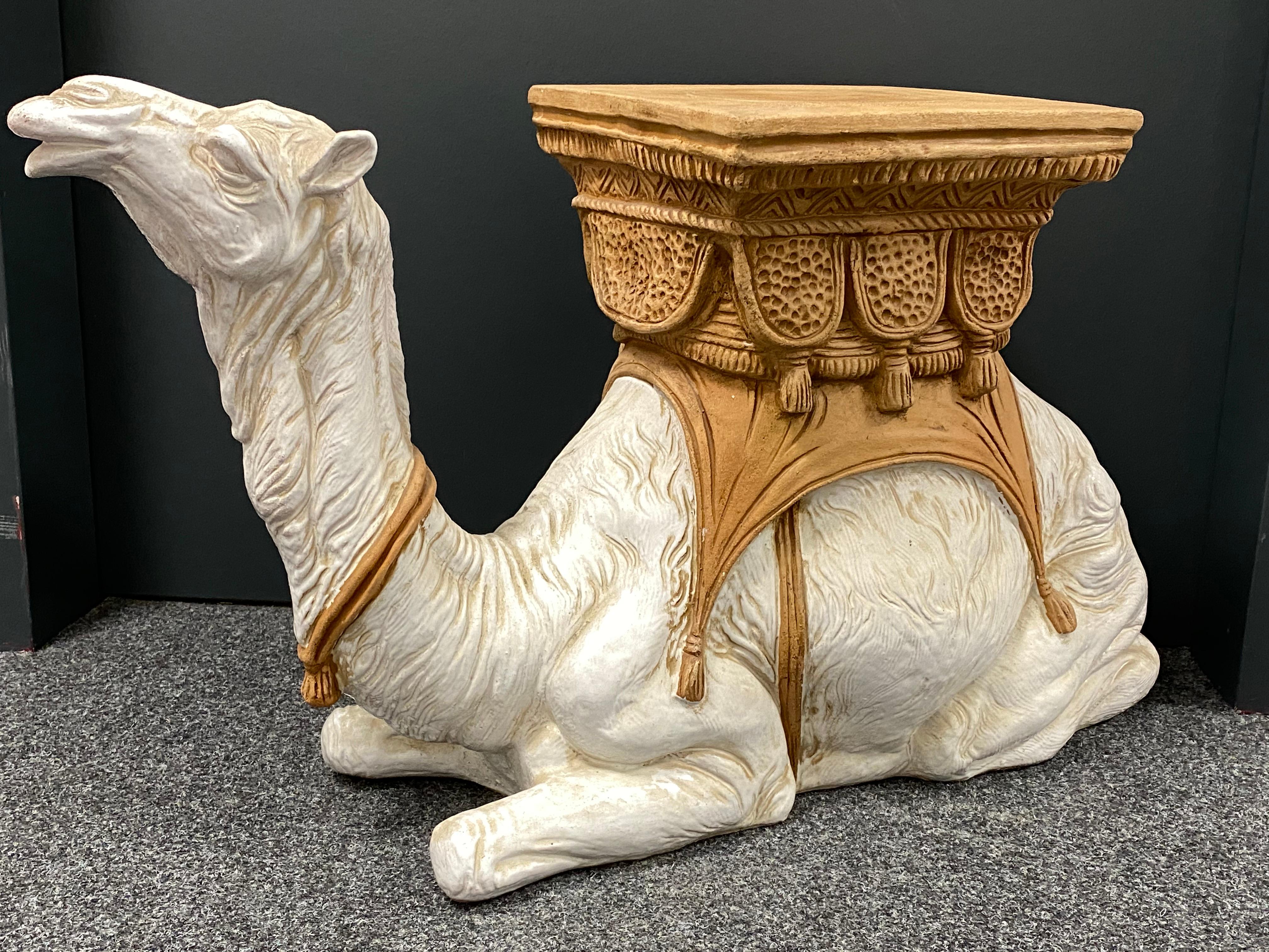 Hollywood Regency Italian Terracotta Camel Garden Stool Plant Stand or Seat 6